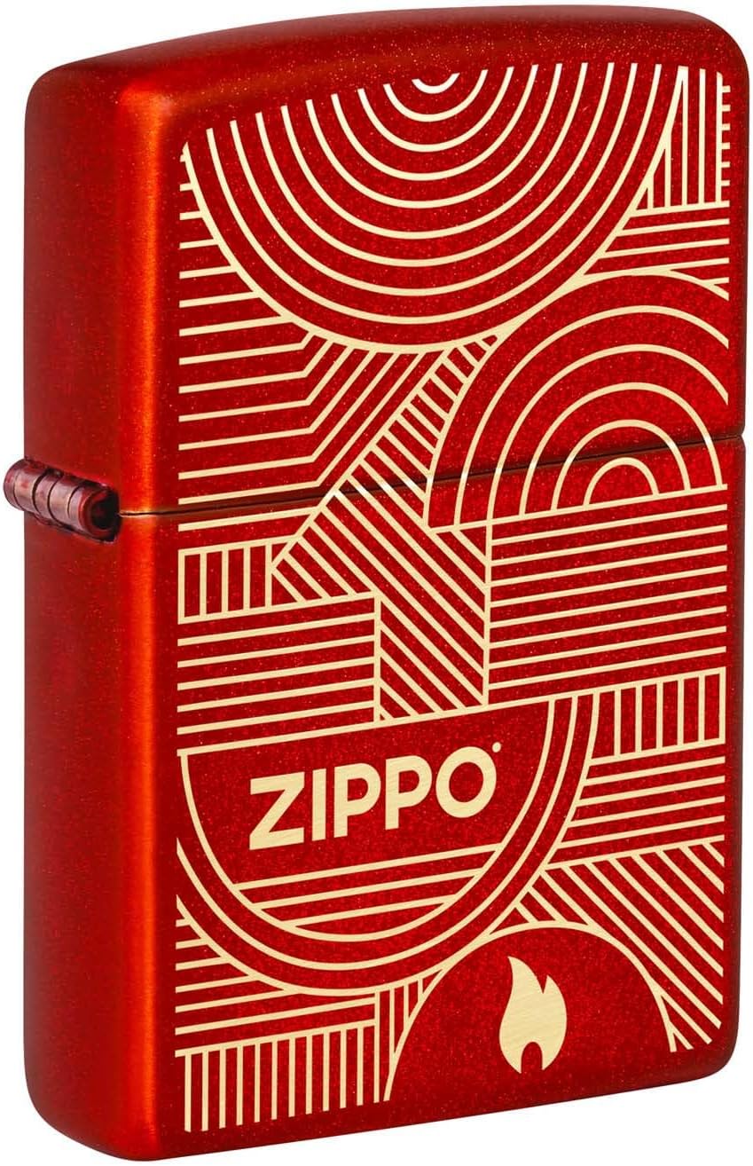 Zippo Lighter: Zippo Art Deco Logo, Engraved - Metallic Red 48705