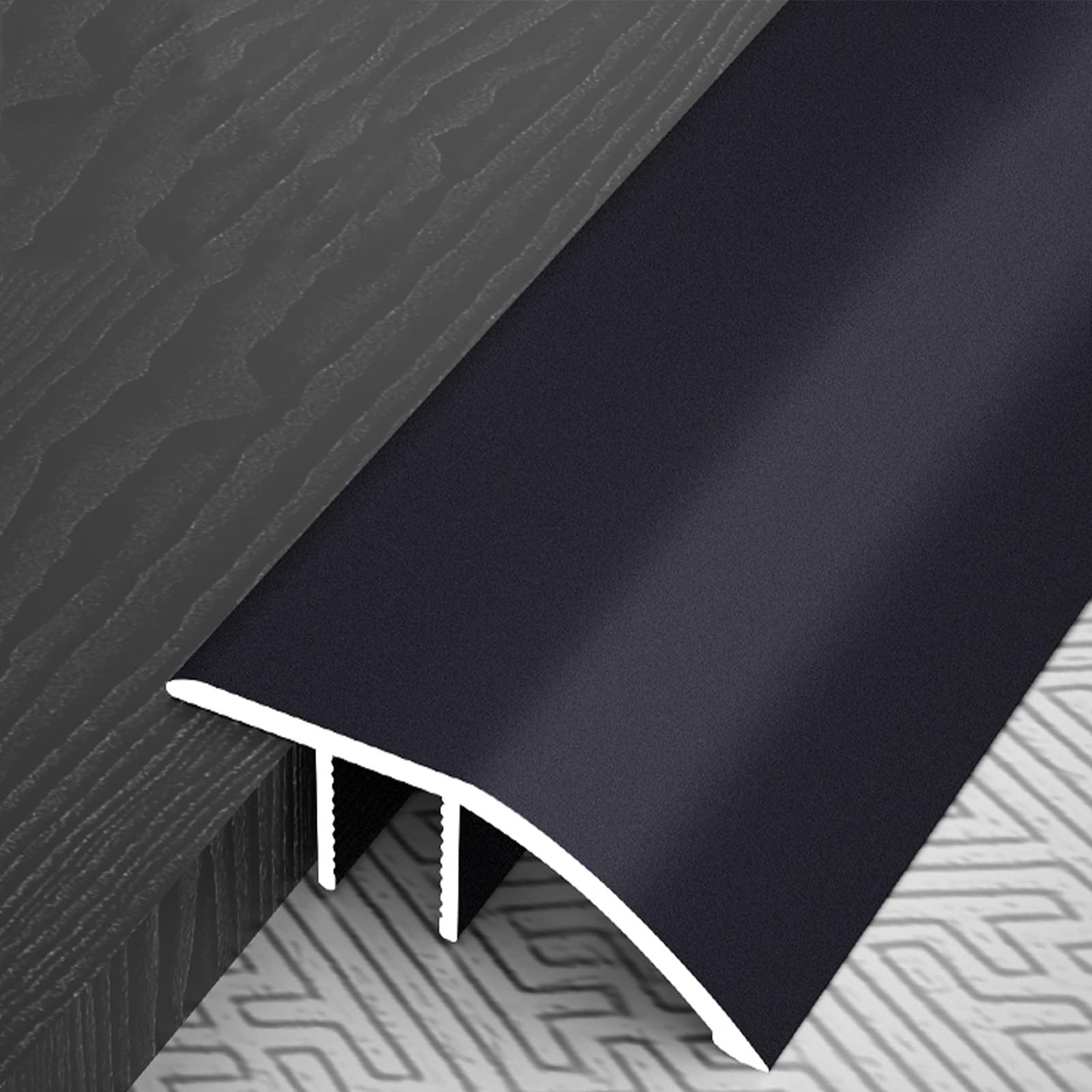 3pcs Perfil Forma F Universal para Uniones De Madera, Parquet, Tarima, Mármol Y Azulejo, Listón De Transición Tira De Borde De Umbral, Desnivel Rango De Altura del Umbral: 0.8-1.5cm(Noir)