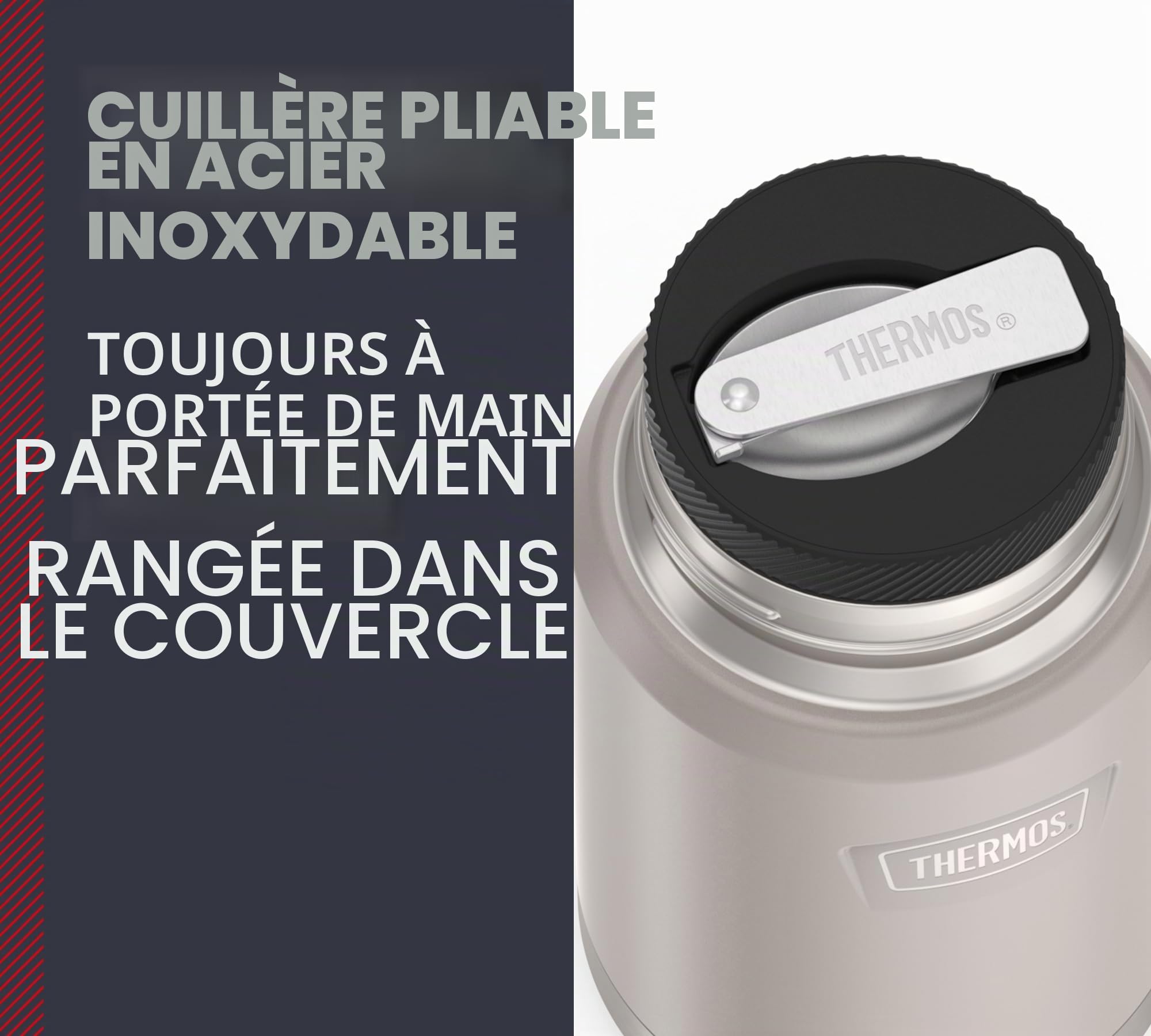 Thermos Icon Food Jar Pot alimentaire en acier inoxydable 18/8 à double paroi pour garder au chaud et au froid avec cuillère pliable, fond antidérapant, 0,71 l, beige/grès mat, 710 ml