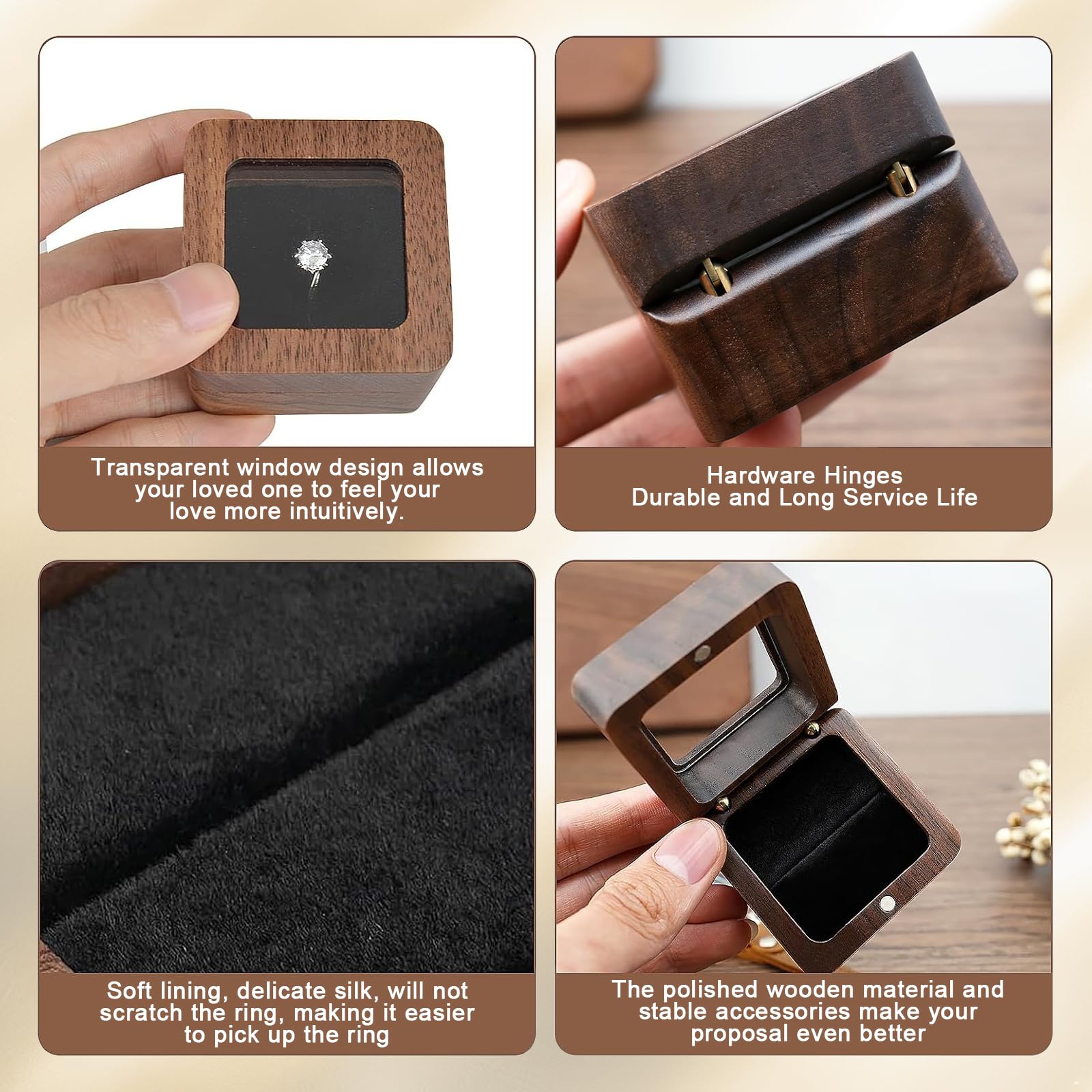 2 Piezas Caja Anillo Joyero Pequeño Cuadrada 5.5 * 5.5 * 4cm Cajas Anillos Caja Anillo Compromiso Mini de Sola Ranura para La Ceremonia de Boda de La Propuesta de Compromiso (Ranura única)