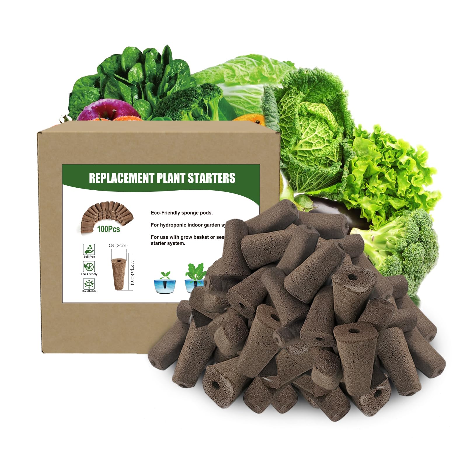 100pcs Grow Sponges Seed Starter Pods, Indoor Plants Hydroponics Supplies Compatible with QYO, LYKO,Idoo Hydroponics Growing System(Square)