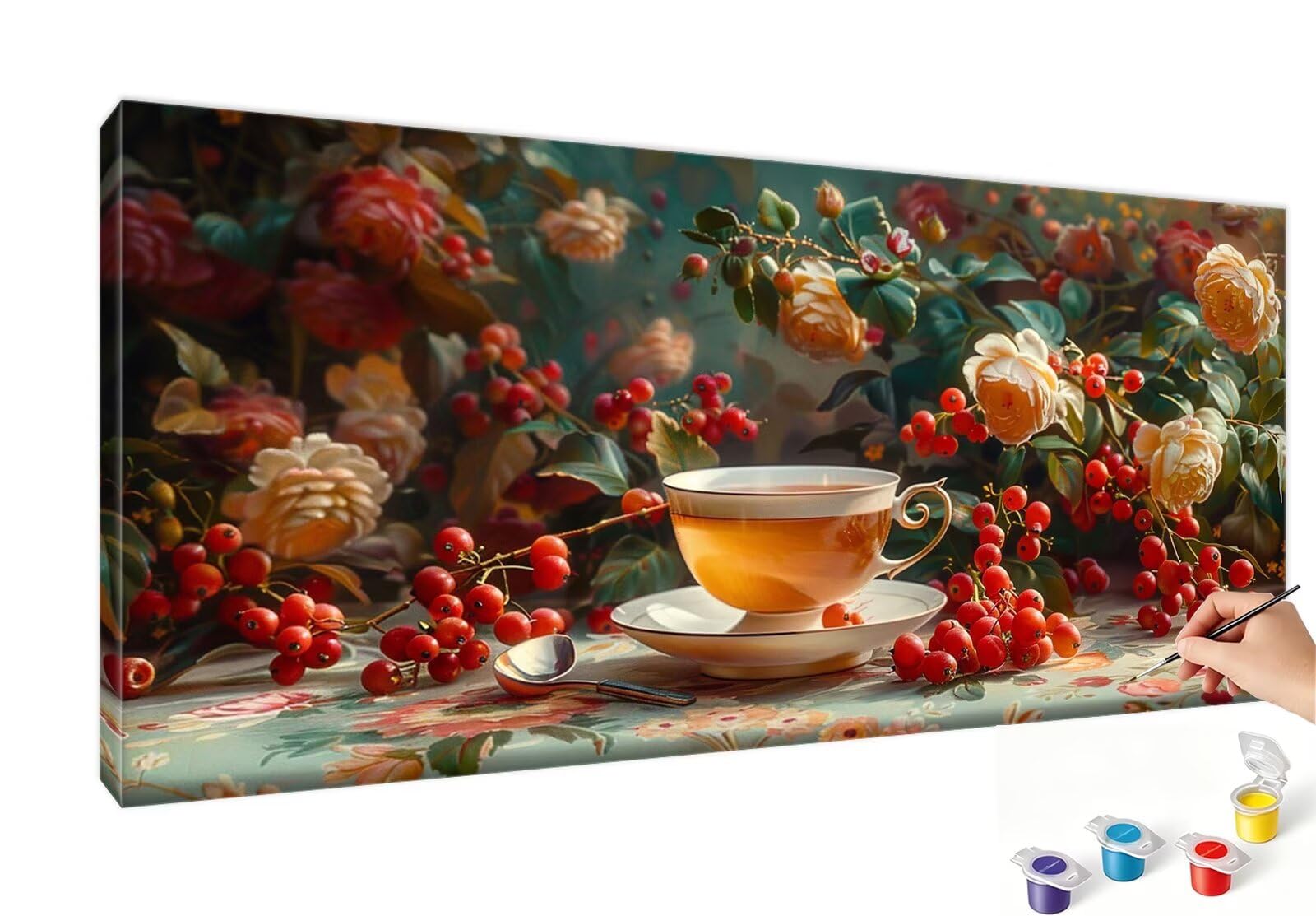 Pintar por Numeros 90x180cm Cereza Pintar por Numeros Adultos Fruta Paint by Numbers Adult, Cuadros para Pintar con 3 Pinceles y Pigmento, Manualidades Adultos para Decoración Pared (Sin Marco) RB-860