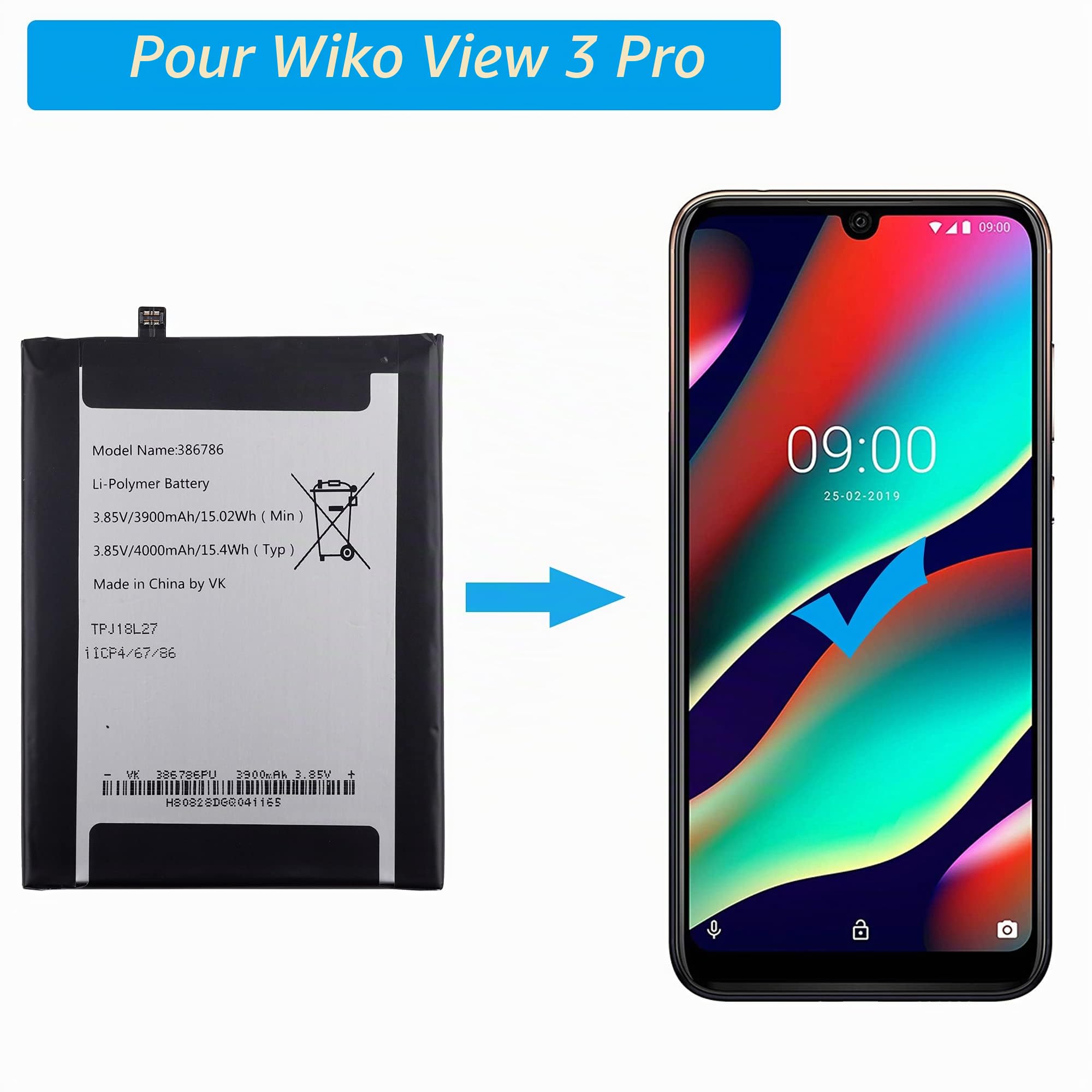 Batterie de rechange WIKO 386786 compatible avec Wiko View 3 Pro, Wiko View 4 LITE/Wiko Y81 avec outils