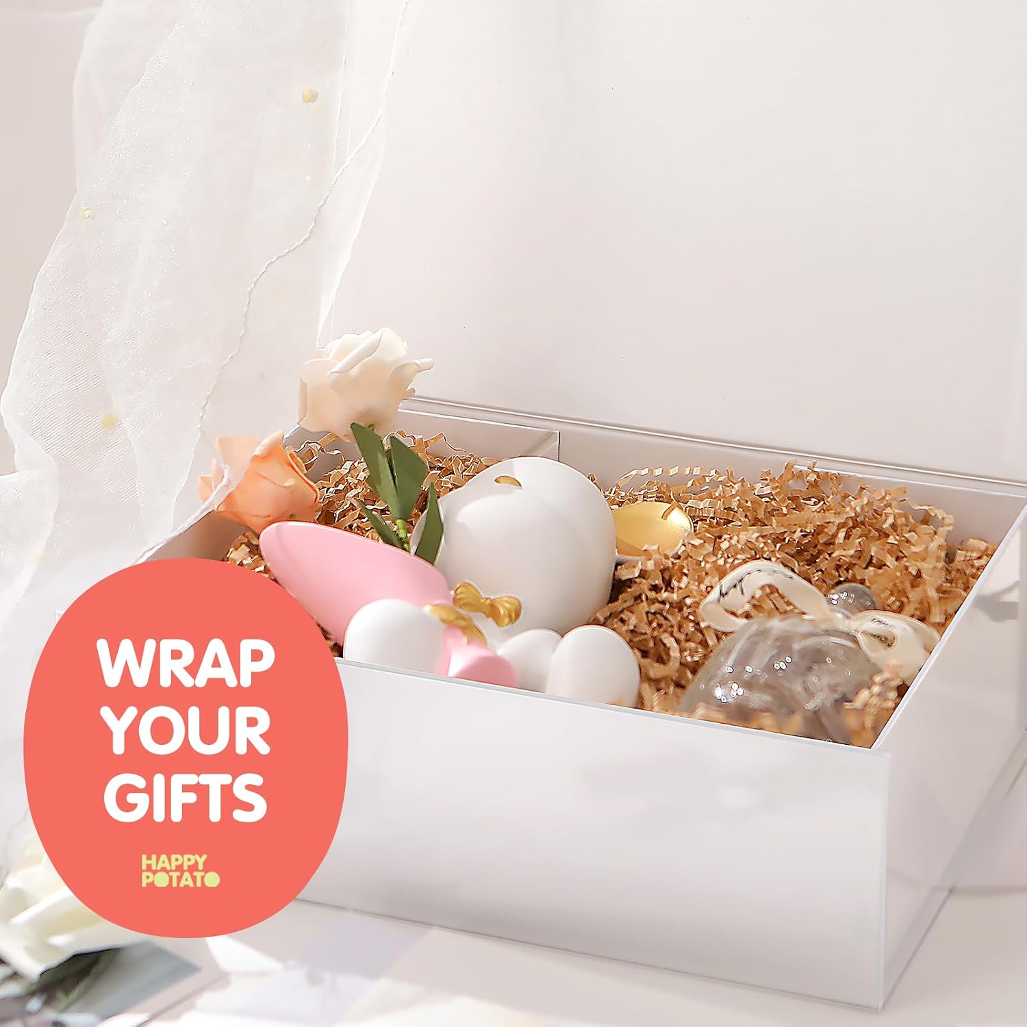 HAPPY POTATO Large White Gift Box with Magnetic Lid, 11.5x8.1x3.8 Inches image 5