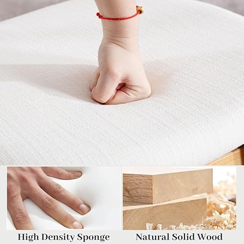 Miniatura 4 de ROCITY Juego de 2 taburetes de bar de ratán, taburetes de bar tapizados de sherpa beige de 26 pulgadas, sillas de isla de cocina de madera natural