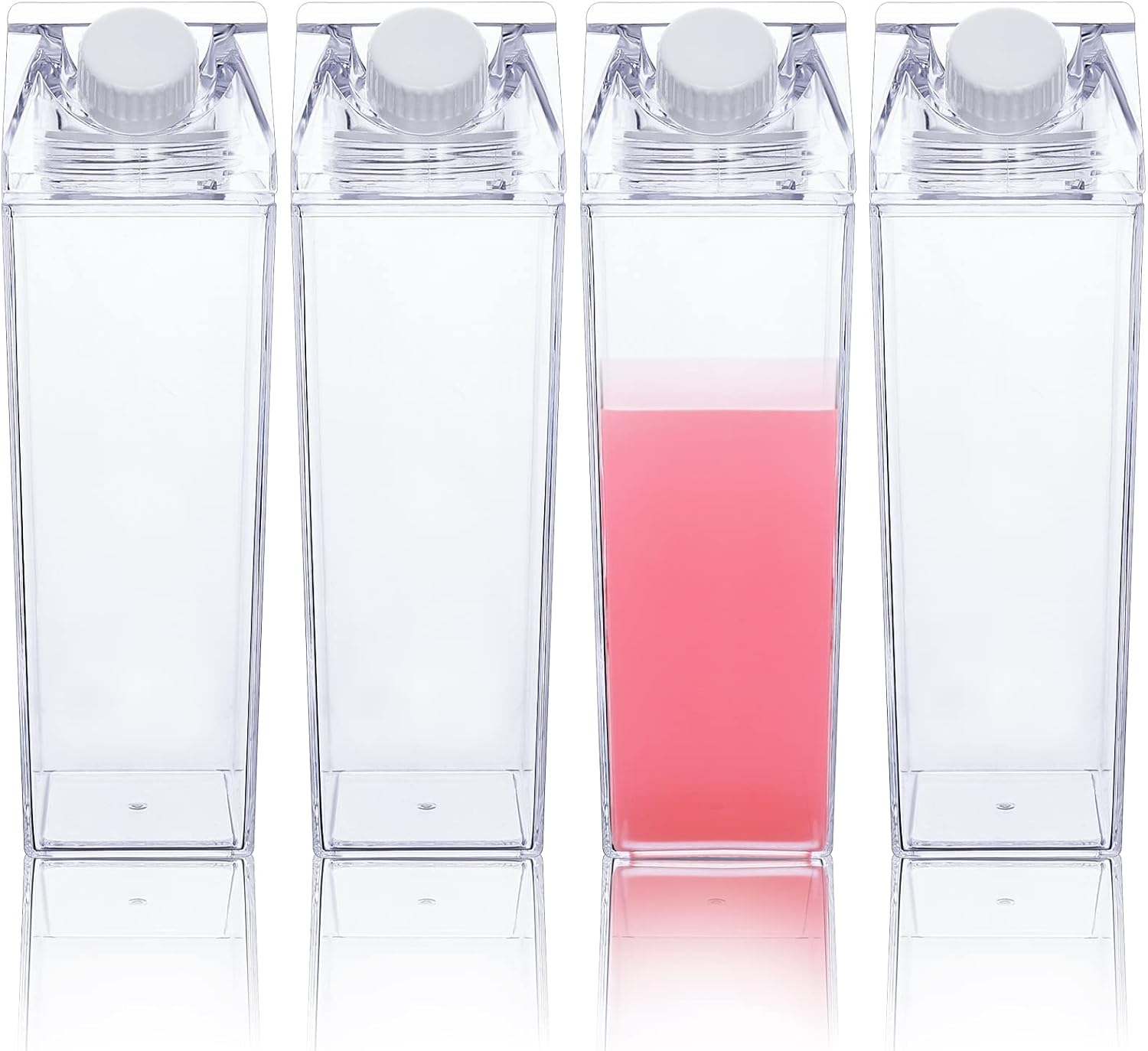 4 Pieces Milk Carton Water Bottle 17oz (500mL) Plastic Clear Square Milk Bottles Creative Square Transparent Milk Carton Portable Reusable Milk Box for Travelling Sports Camping Outdoor Activities