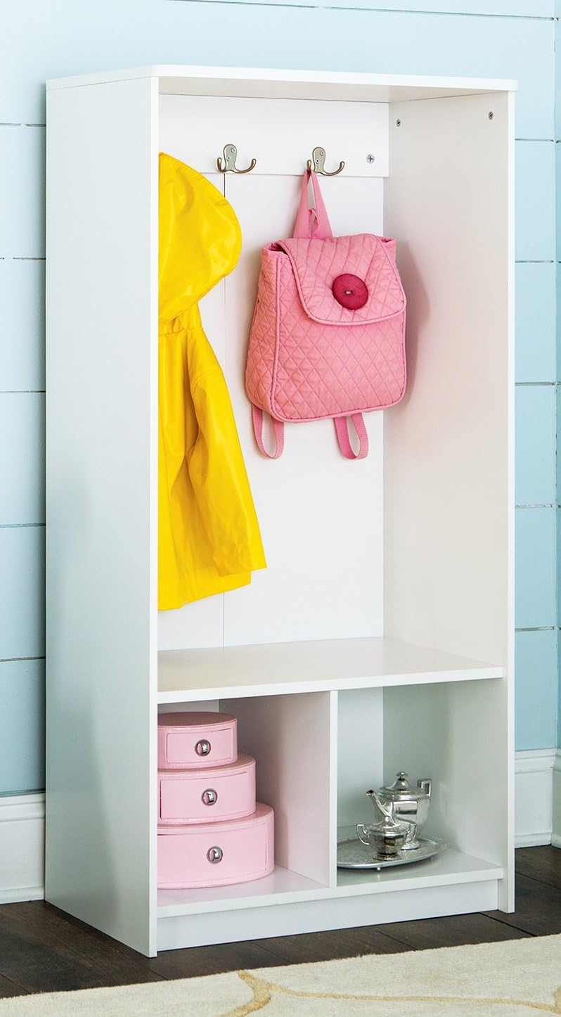 White Kid's Storage Organizer with Hooks and Cubes