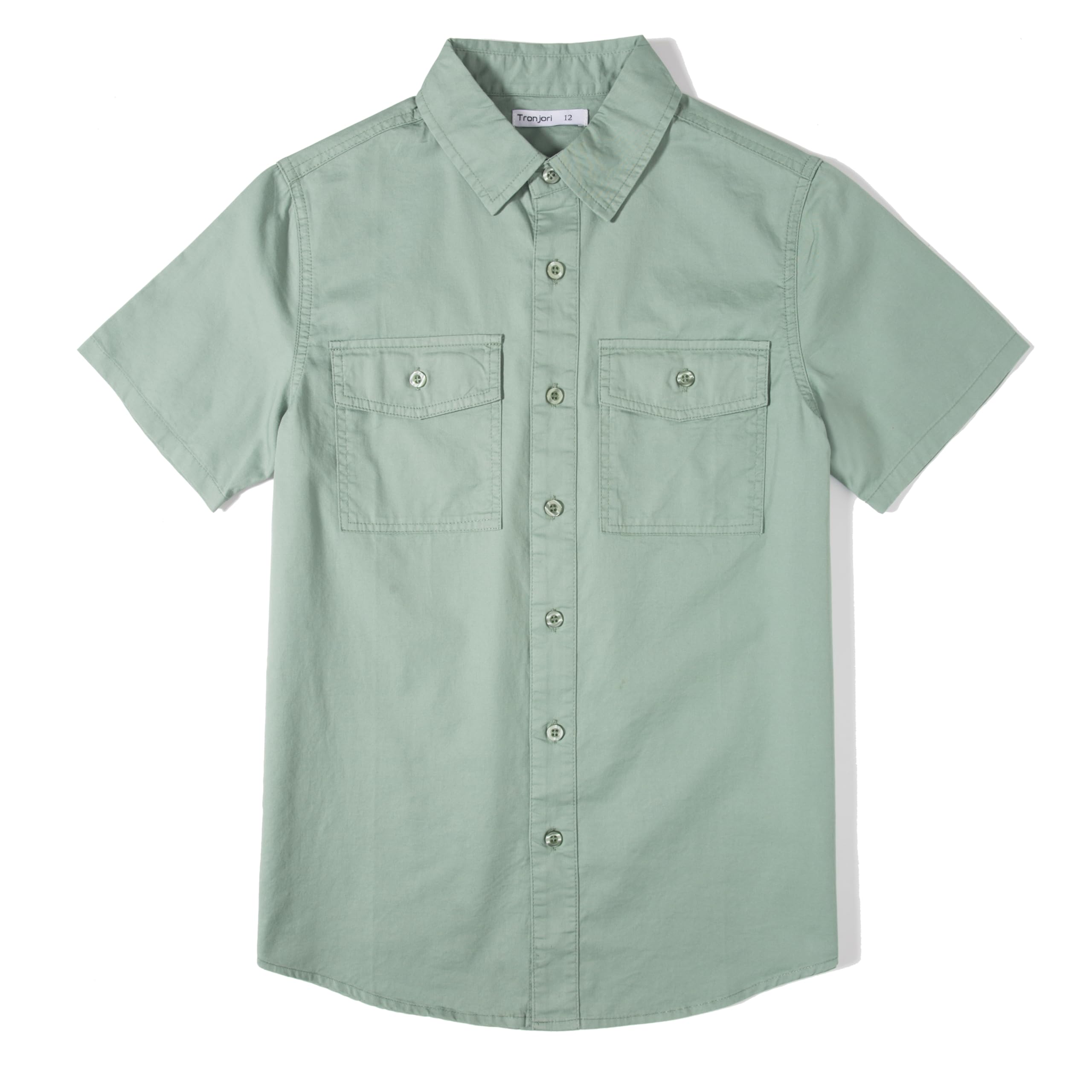Tronjori Boys Short Sleeve Button Down Casual Woven Shirt Two Pockets