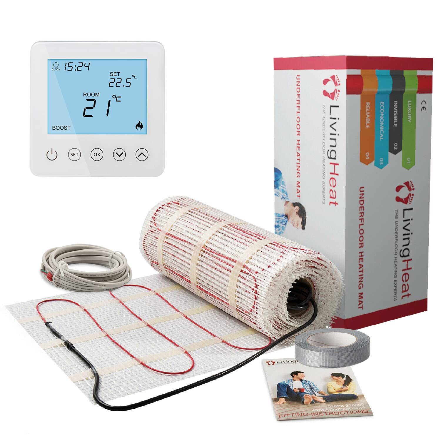 Electric Underfloor Heating Mat Kit 1.5/m² - 150w /m² with T5 Touch Screen Thermostat