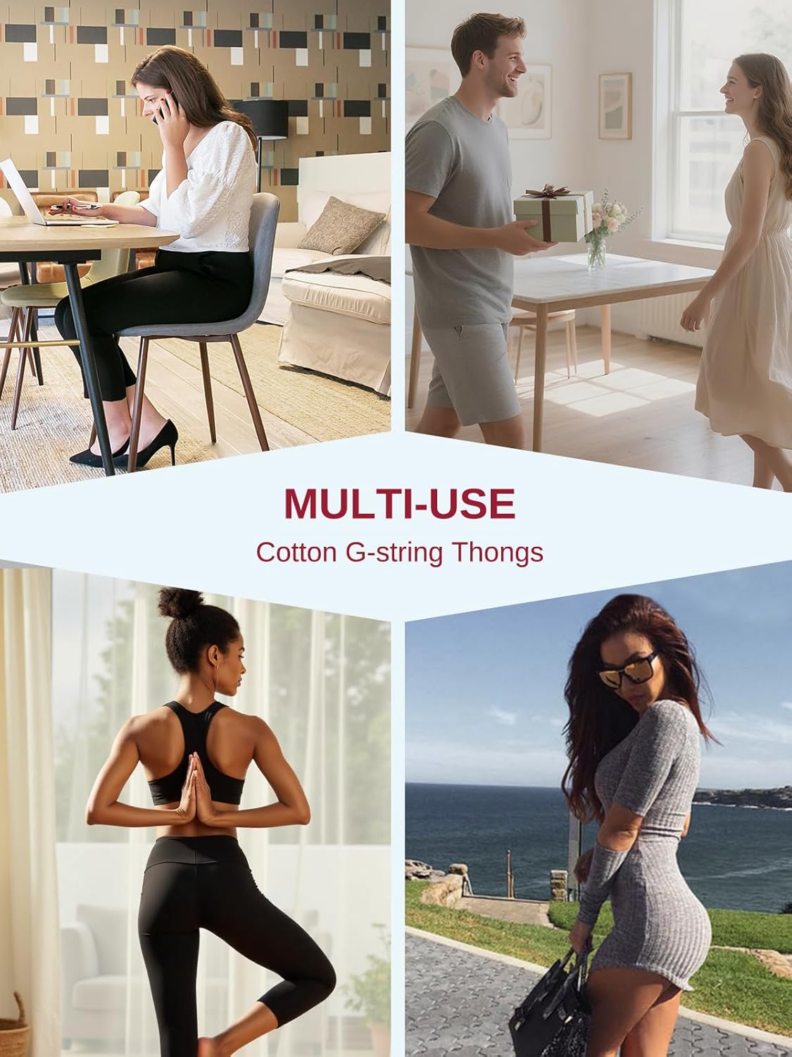 Cotton G-String Thongs for Women Underwear Breathable Stretch Low Rise Panties T-ba... - Image 2