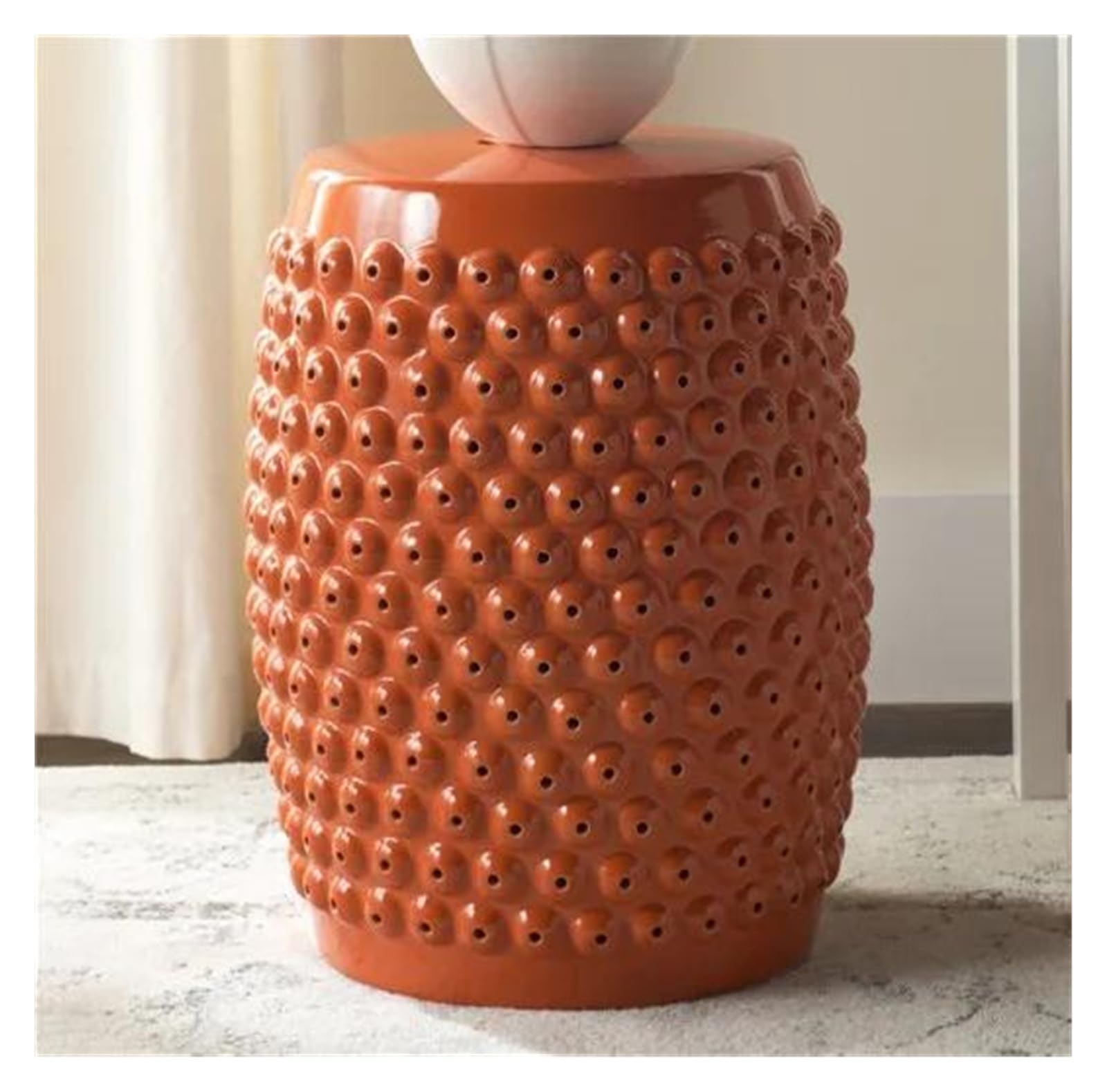 花と鳥の装飾 陶器スツール スツール 陶器 高さ45cm 丸形 円型 モロッカン 陶器スツール 腰掛 椅子