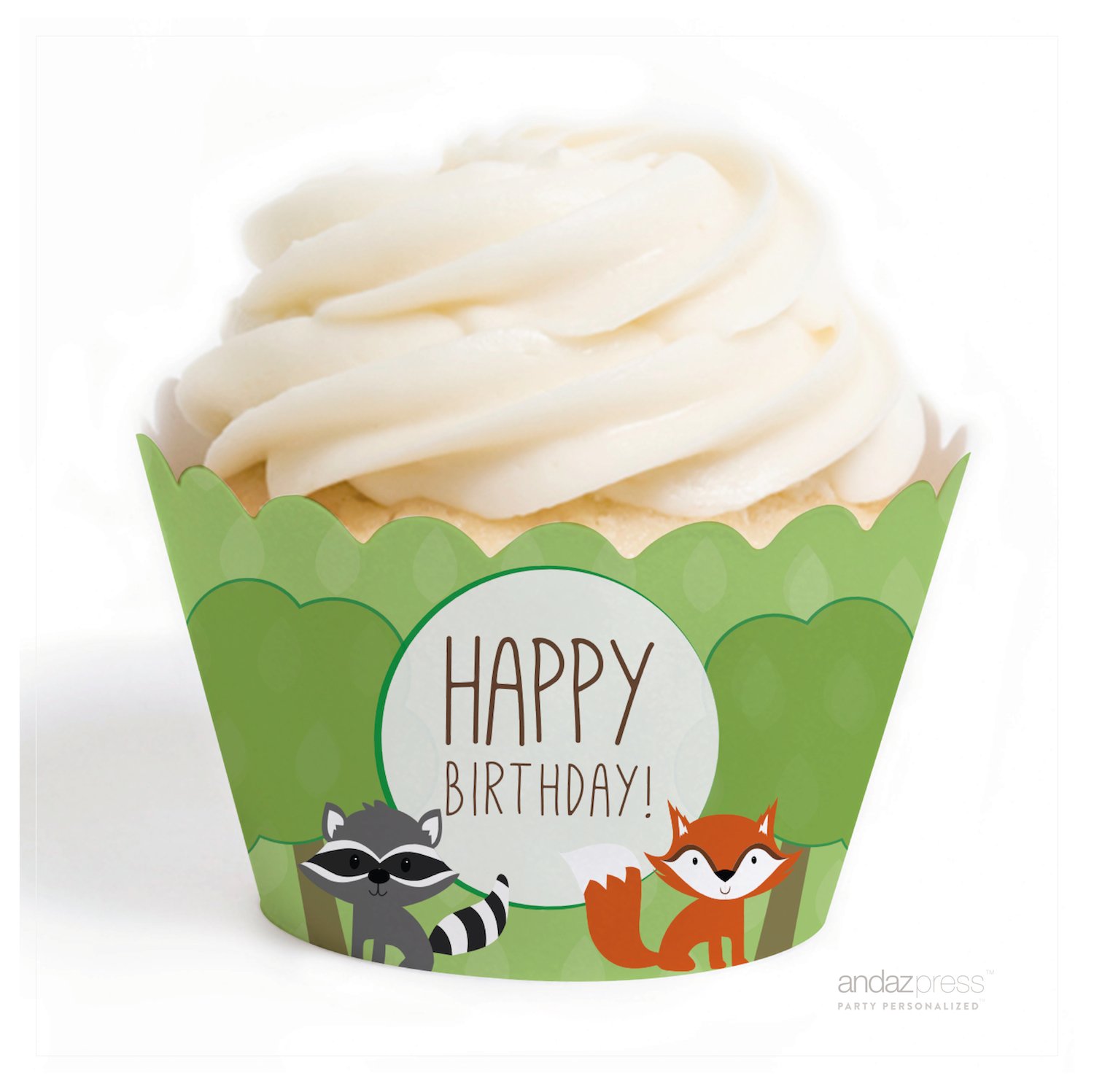 Andaz Press Woodland Friends Birthday Collection, Happy Birthday Fox and Raccoon Cupcake Wrappers, 20-Pack