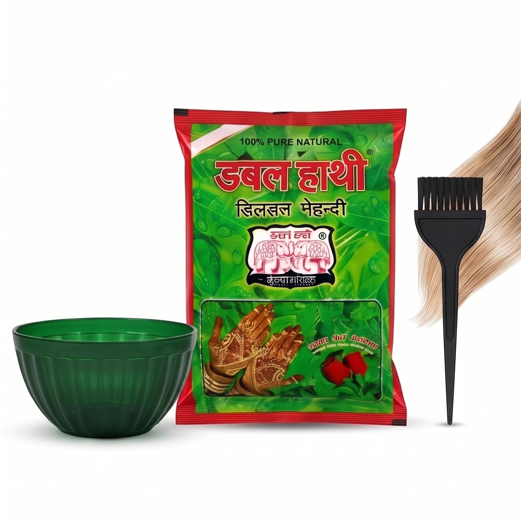 Double Hathi 100% Natural Mehndi Powder 500g with Mixing Bowl & Applicator Brush | Pure Henna Powder for Hair Coloring, Conditioning & Mehendi Application | Herbal Hair Care Combo Pack-picture-17