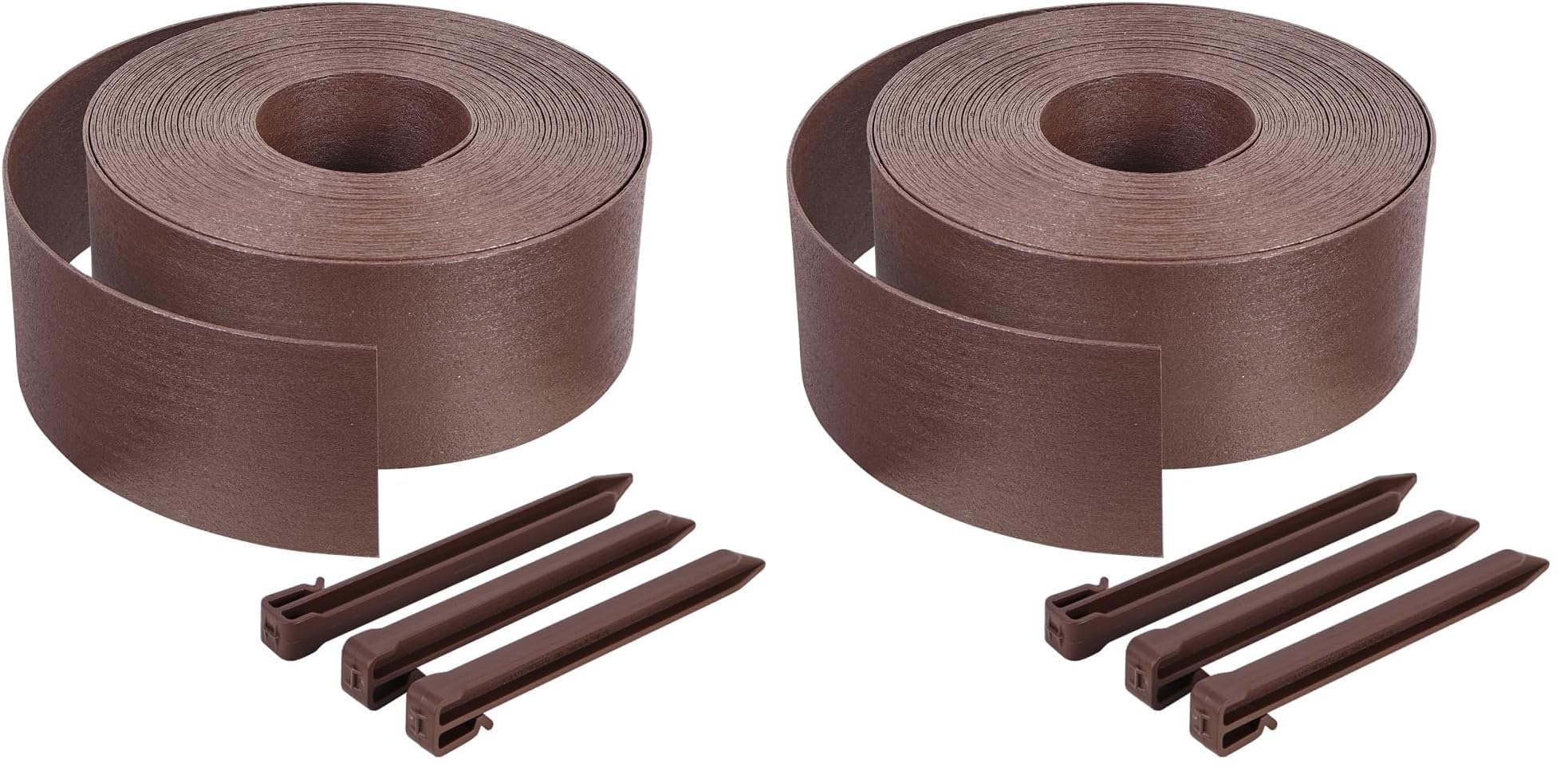 VOUNOT® Borde Jardín Césped Borde, Bordillo Escondido Flexible de PE Aspecto Natural, Longitud 20 m Altura 13 cm Espesor 3 mm con 12 Estacas de Anclaje, Marrón (Paquete de 2)