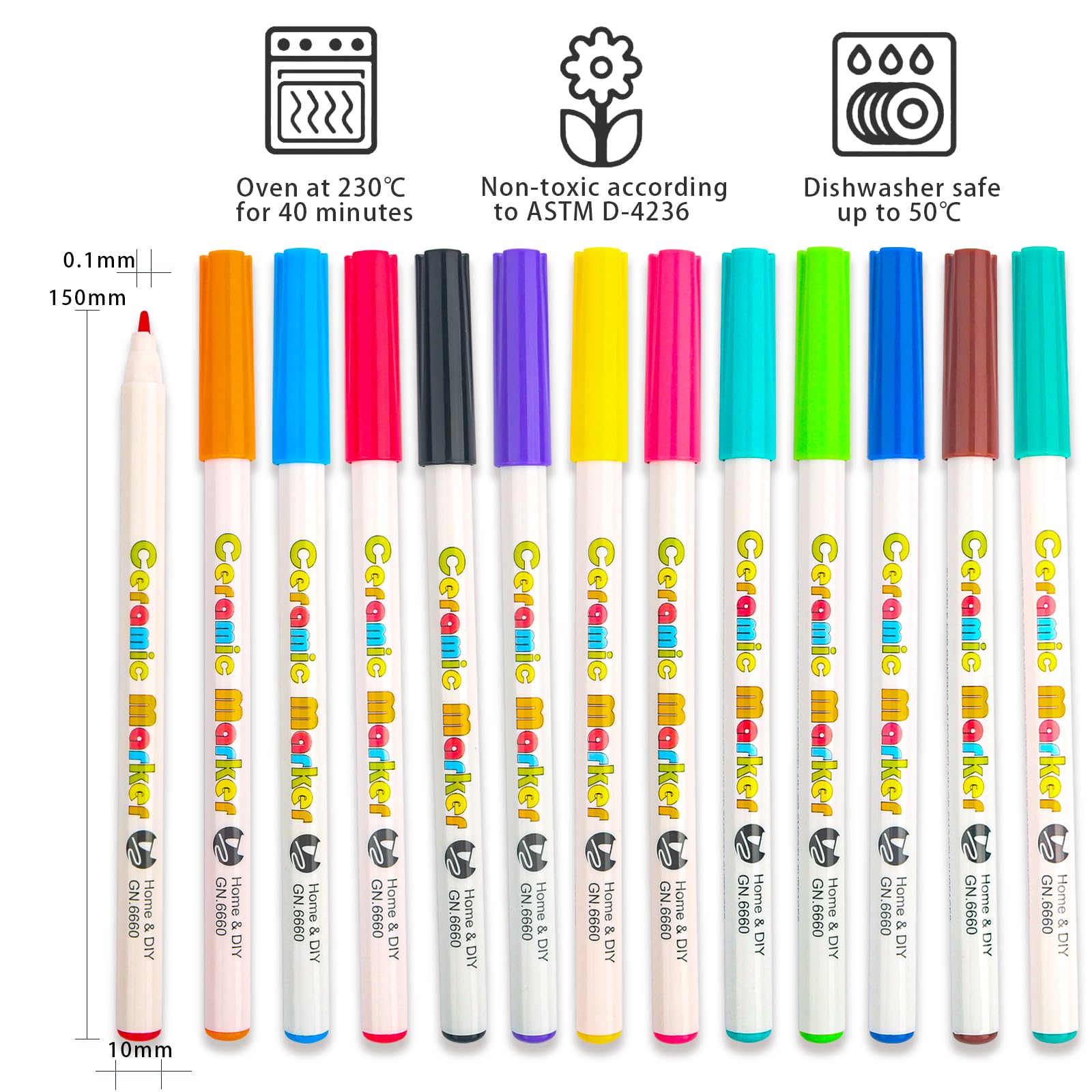 12 Porzellanstifte Spülmaschinenfest - Keramik Bemalen Set Premium