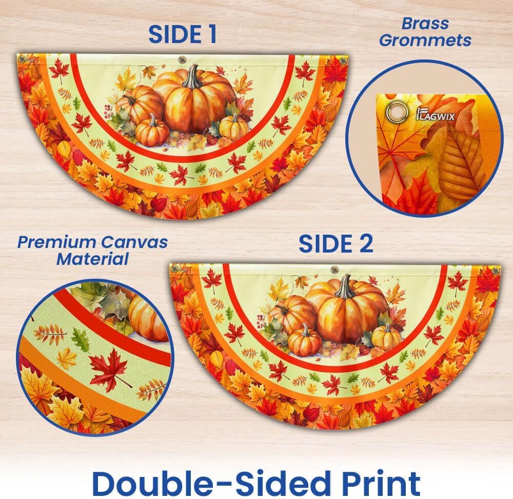 American Flag Fall Pumpkins Thanksgiving Non-Pleated Fan Flag MLN3744FL, 1.5x3 ft, 2 Pack Suitable for Outdoor and Indoor