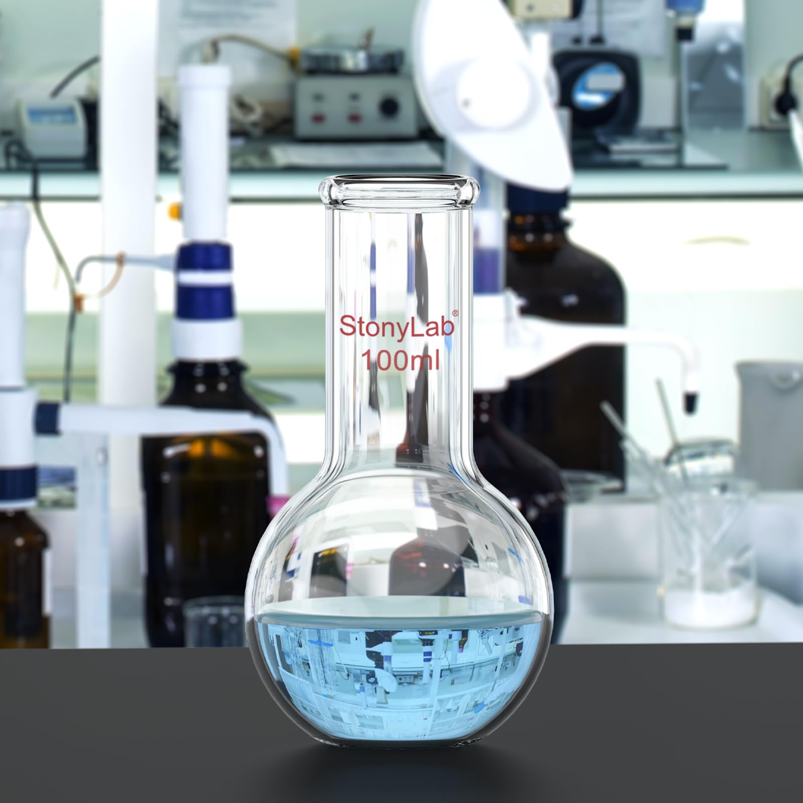 stonylab Pallone di Ebollizione a Fondo Piatto con Collo Singolo Borosilicato in Vetro, con Giunto Esterno Conico Standard 24/40, Matracci da laboratorio Palloni per Ebollizione Boiling Flask, 3000ml