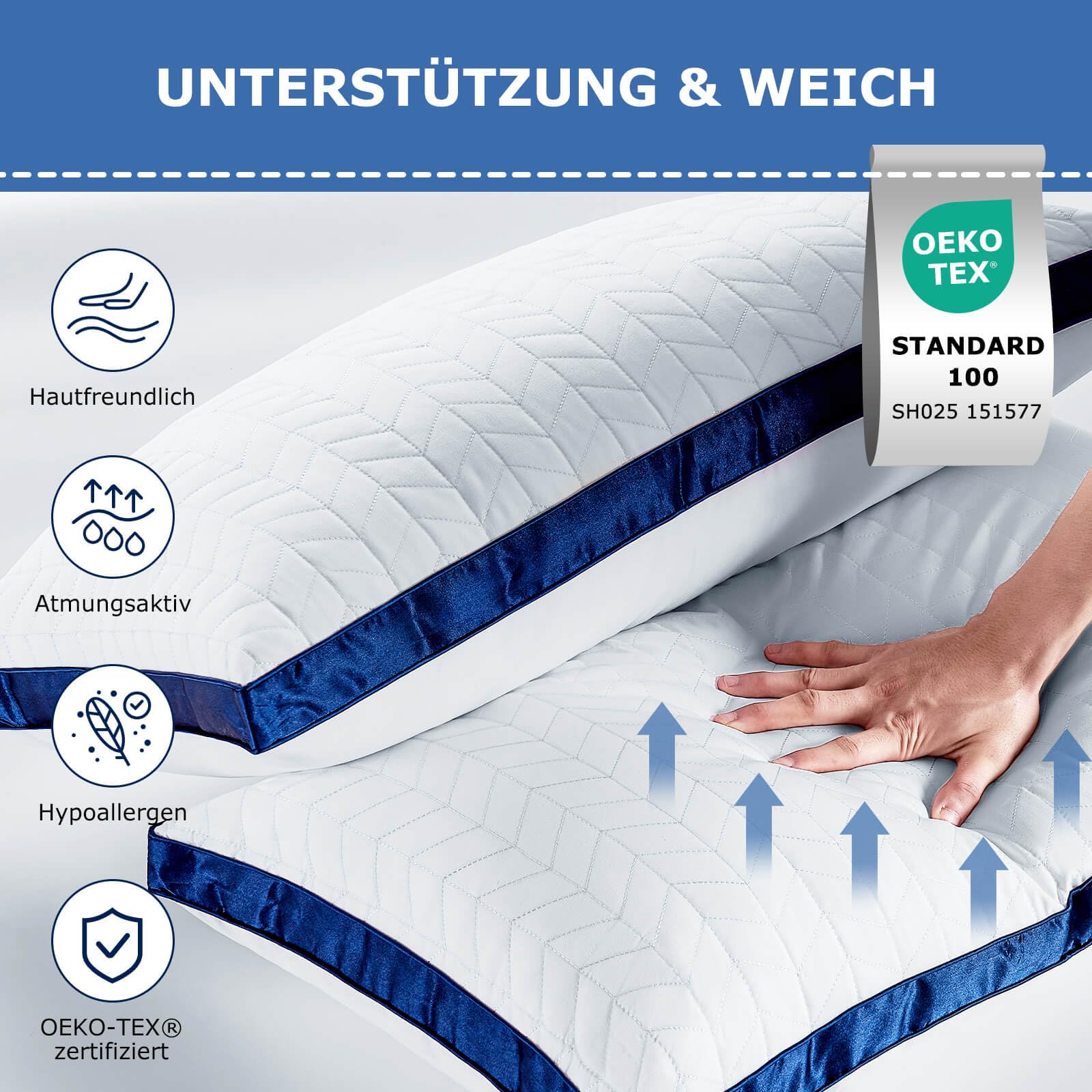 Kopfkissen Kissen 40x80 2er Set - 2 Stück Seitenschläferkissen, orthopädisches Kissen mit hochwertiger Füllung und atmungsaktivem Bezug für Schläfer, Waschbare Schlafkissen, weich & stützend