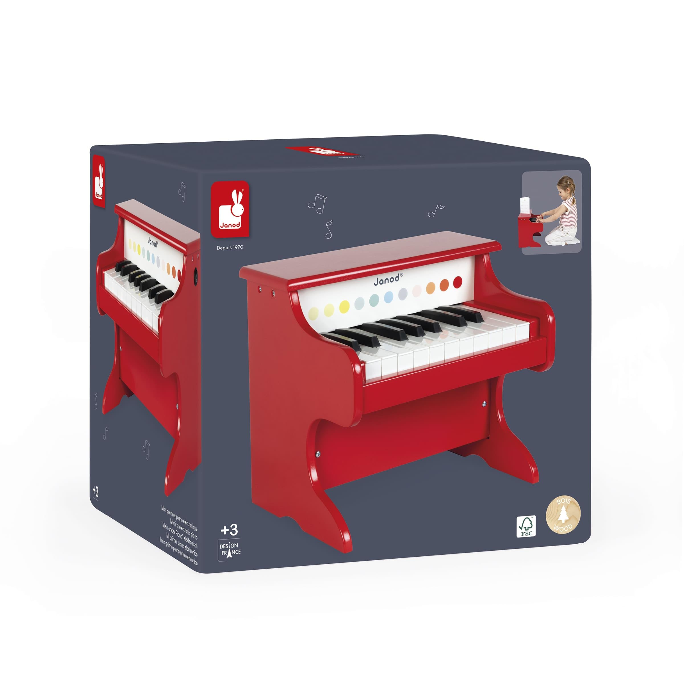 Janod - My First Confetti Wooden Electronic Piano - Pretend Play and Musical Awakening Toy - from 3 Years Old, J07618