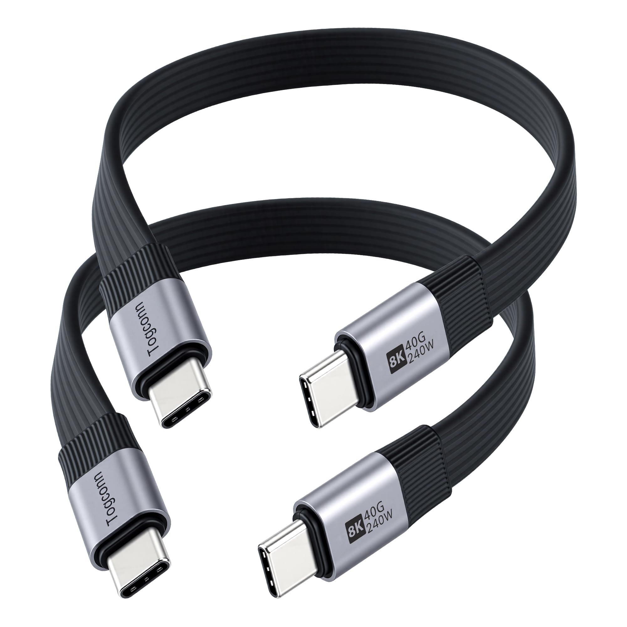 Cable USB C plano corto de 0.6 pies, cable de datos USB C a USB C USB 4.0, PD 240 W tipo C, carga rápida, 40 Gbps, pantalla HD de 8K a 60 Hz, compatible con Thunderbolt 4/3 para iPhone 17/16/15 Series