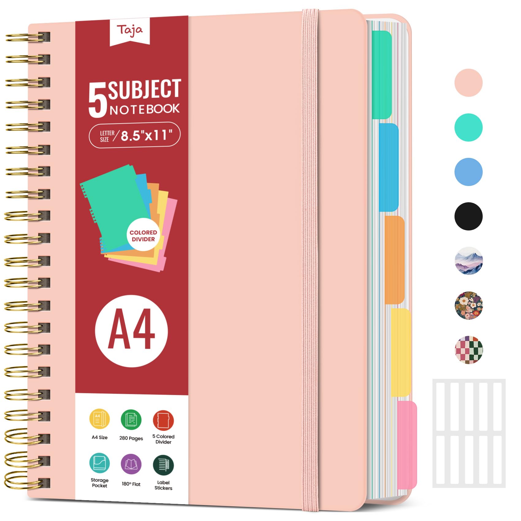 Large Spiral Lined Notebooks for Work With Removable Dividers & Tabs, 8.5"x11" Hardcover 5 Subject Notebook for Note Taking & Organizer, A4 College Ruled Journal for Women & Writing, Pink, 280 PagesThe Forest Stewardship Council