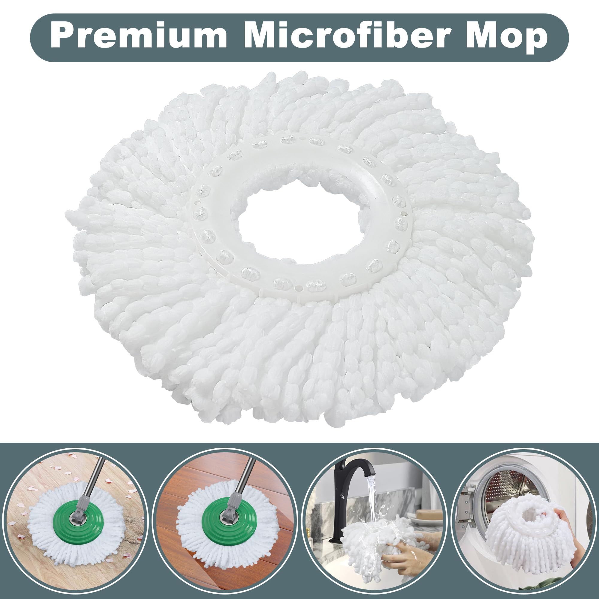 Mopa giratoria de doble compartimento y cubo, fregona y cubo con juego de escurridor, fregona giratoria de 360° para limpieza de suelos con 6 cabezales de repuesto de microfibra, mango extendido de 61