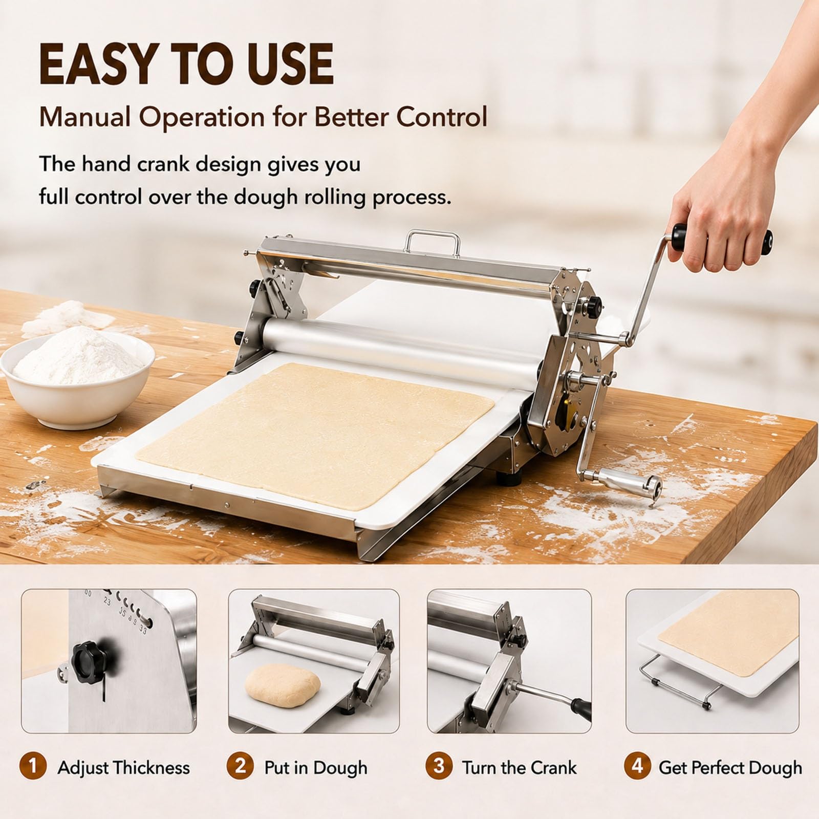 Laminadora Plegable para Masa, Laminadora Manual para Croissant y Masa Hojaldrada, Equipo para Panadería y Repostería Profesional(Commercial Bakery)
