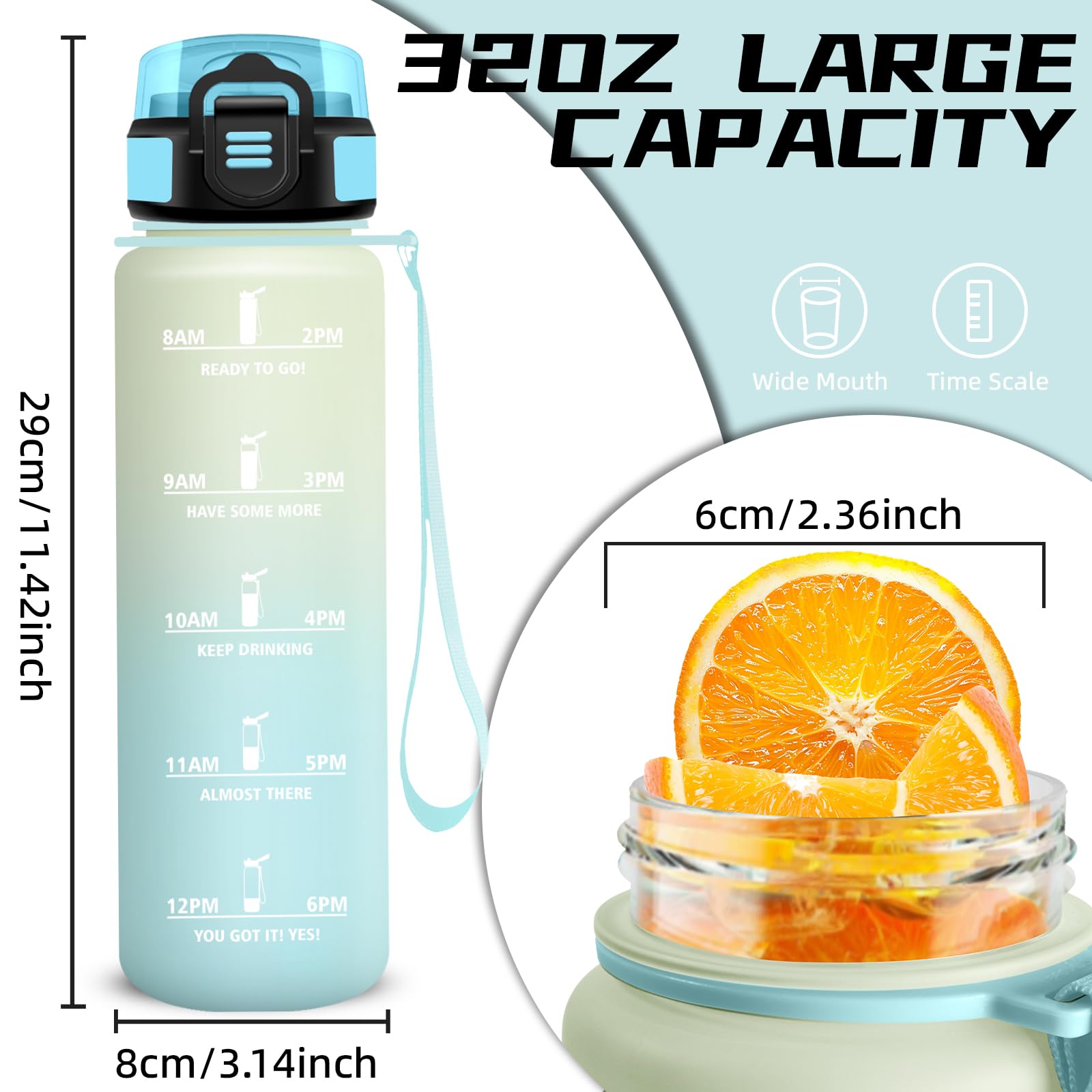 Mujigaga Borraccia 1 litro, Borraccia con Cannuccia, Senza Perdite, Borraccie Motivazionale, Facile da Pulire, Con Slogan Motivazionale, Water Bottle per Fitness, Ciclismo, Trekking, Nuotare