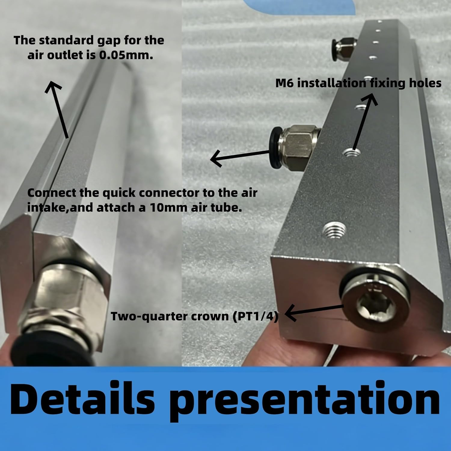 Industrial Air Knife Blower 1/4" Thread Interface, Aluminum Air Blade with Adjustable 304 Installation Bracket for Production Line Efficient Drying, Dust Removal, Cooling, Wind Curtain 150mm (150MM)