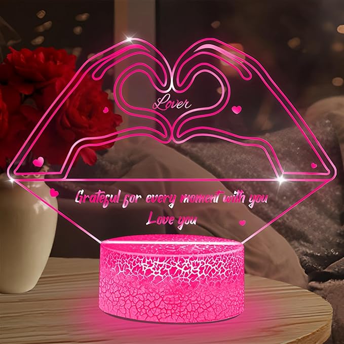 Lonxin-Da A Love Gift for Couple Wife Heart Hands 3D Night Light Thanks Romantic Gift for Her Girlfriends Mom 16-Color Bedside Lamp Room Decor with Remote Birthday Mothers Day Christmas Gifts for Mother Women