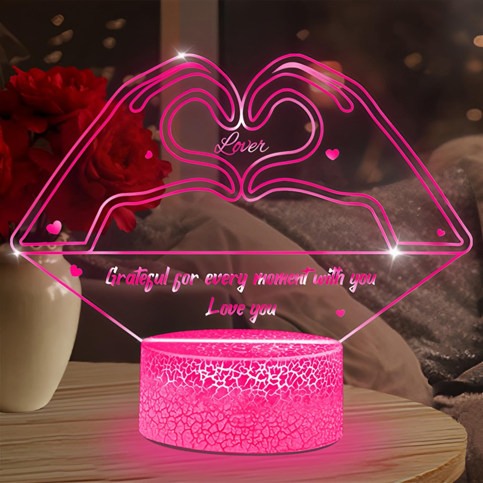 Birthday Love Gifts for Mom Wife Couple 3D Small Night Light 16 Colors Illusion lamp Home Bedroom Decoration
