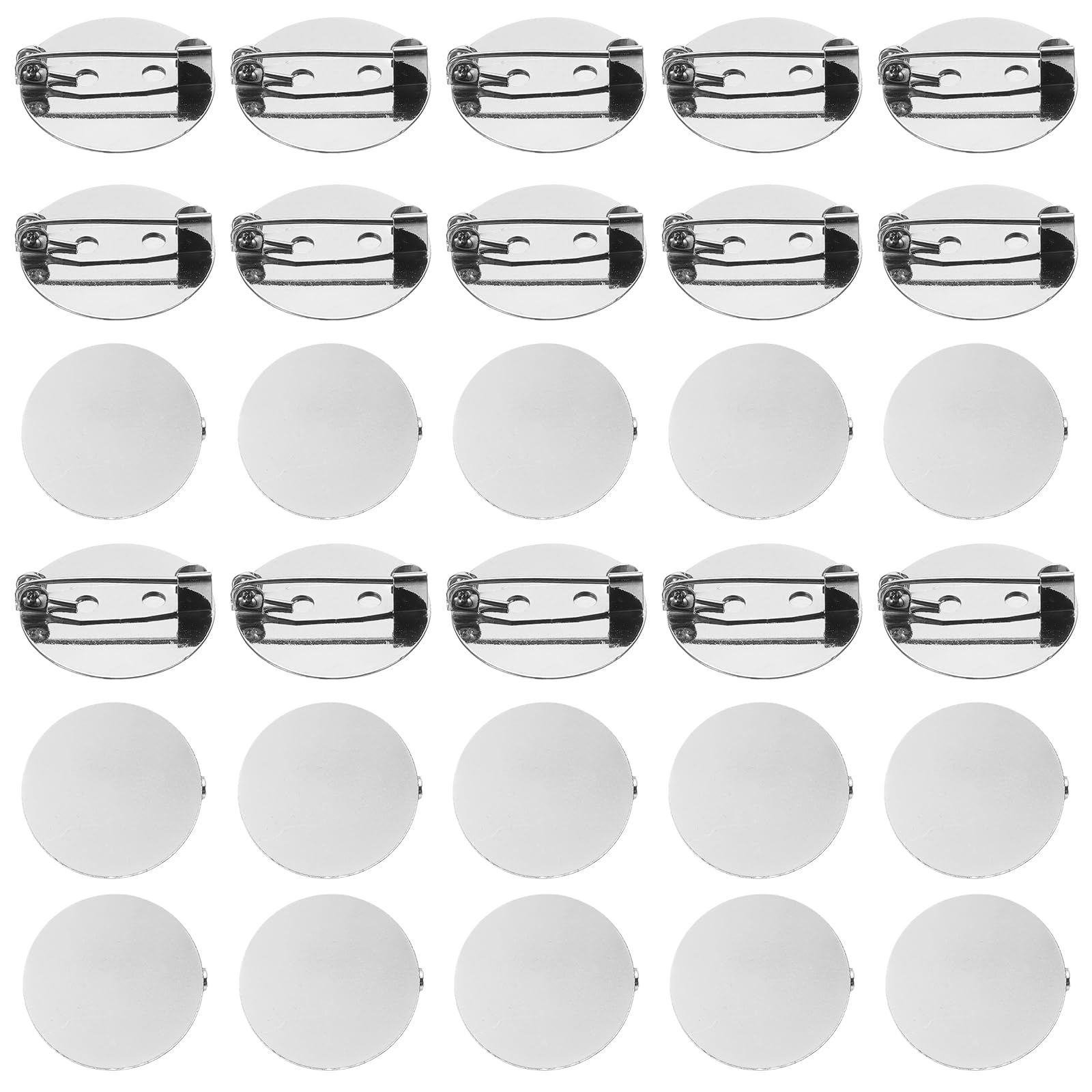 QUARKZMAN Lot De 50 Broches Invierto Plateau Rond 26 Mm Argenté – Épingle + Clip Alligator Pour Badges, DIY, Corsages, Étiquettes Nom
