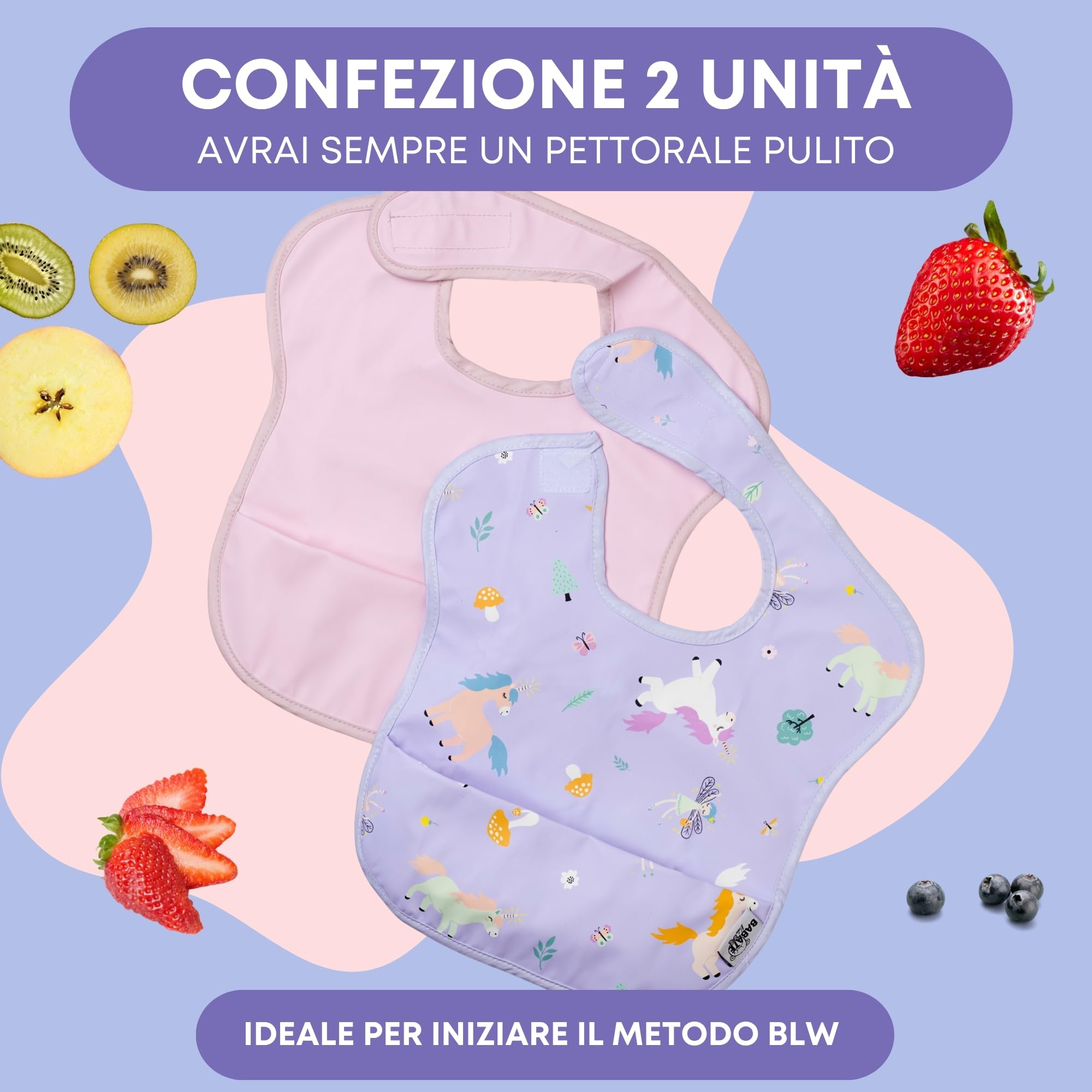 Bavaglini impermeabili 2 unità, plastificati, smanicato, pappa svezzamento, bambini