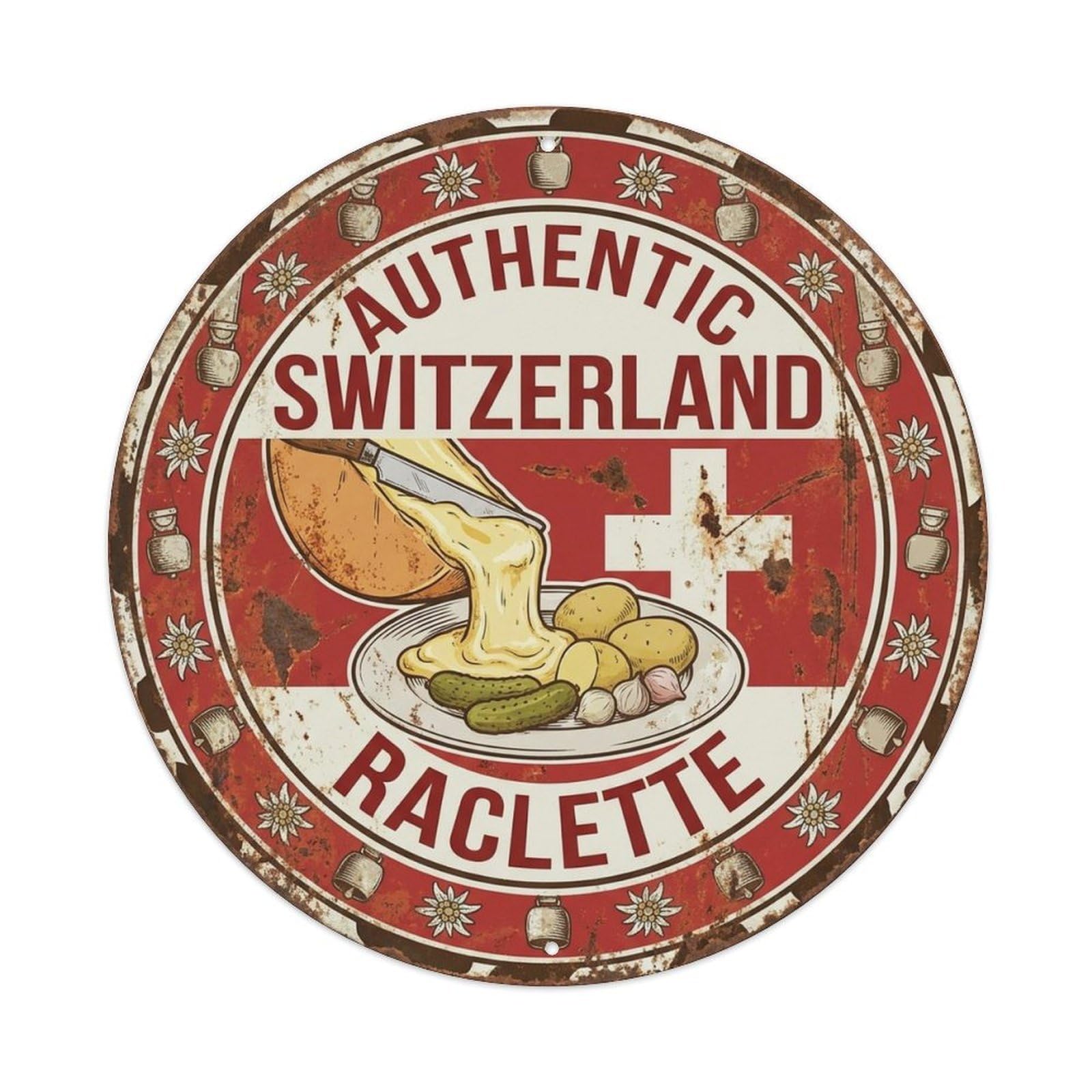 Switzerland Travel Raclette Swiss Cheese Dish Cuisine Metal Tin Sign