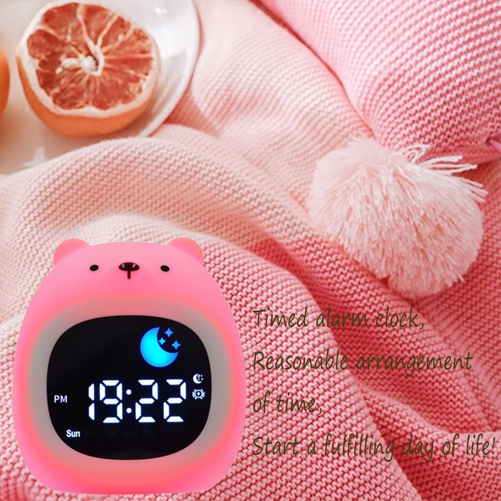 H-chin Réveil pour Enfants, Entraîneur de Sommeil pour Enfants avec Veilleuse, Machine Sonore, Temps de Se Réveiller, Réveil pour Tout-Petits (Vert
