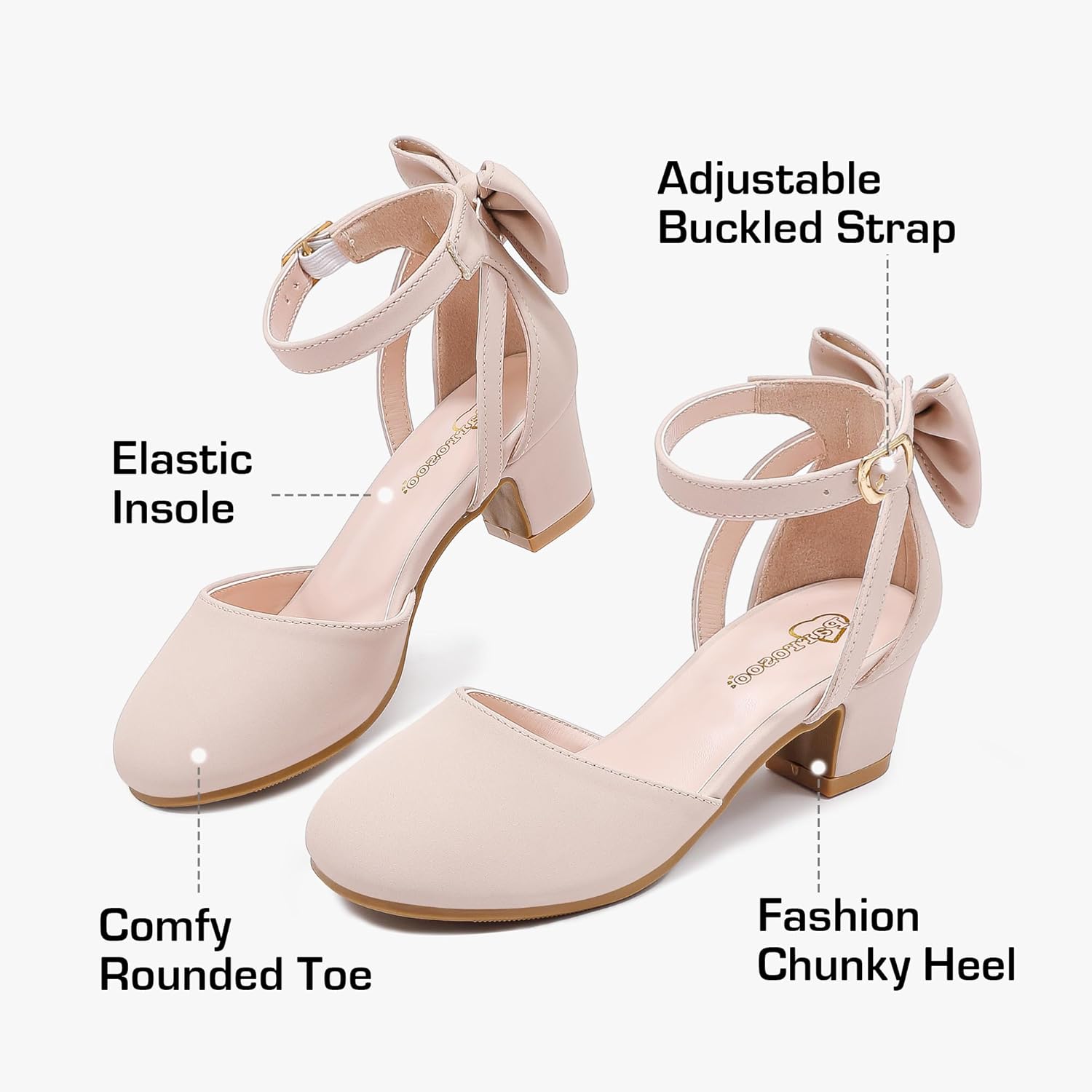 Girls Heels Dress Shoes Flower Girl Pumps with Cute Bow Closed Toe High Heels Adjustable Buckles Wedding Party - Image 5