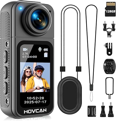 Miniatura 10 de Movcan Cámara corporal S70 con grabación de audio y video, cámara corporal HD 1520P con lente giratoria de 180°, cámara de grabación manos libres