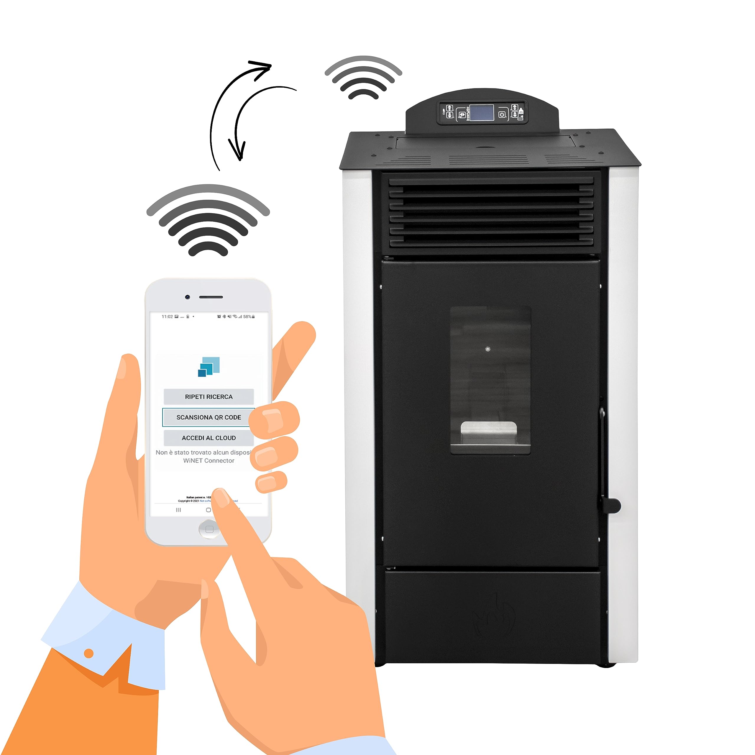 STUFE A PELLET ITALIA California 10 KW WiFi | Pelletöfen Effizienz 90% Heizt 80m² Autonomie 20 Std. Programmierbar WiFi-Steuerung 5 Geschwindigkeiten und Kräfte Kompaktes Design 24M Garantie Weiß