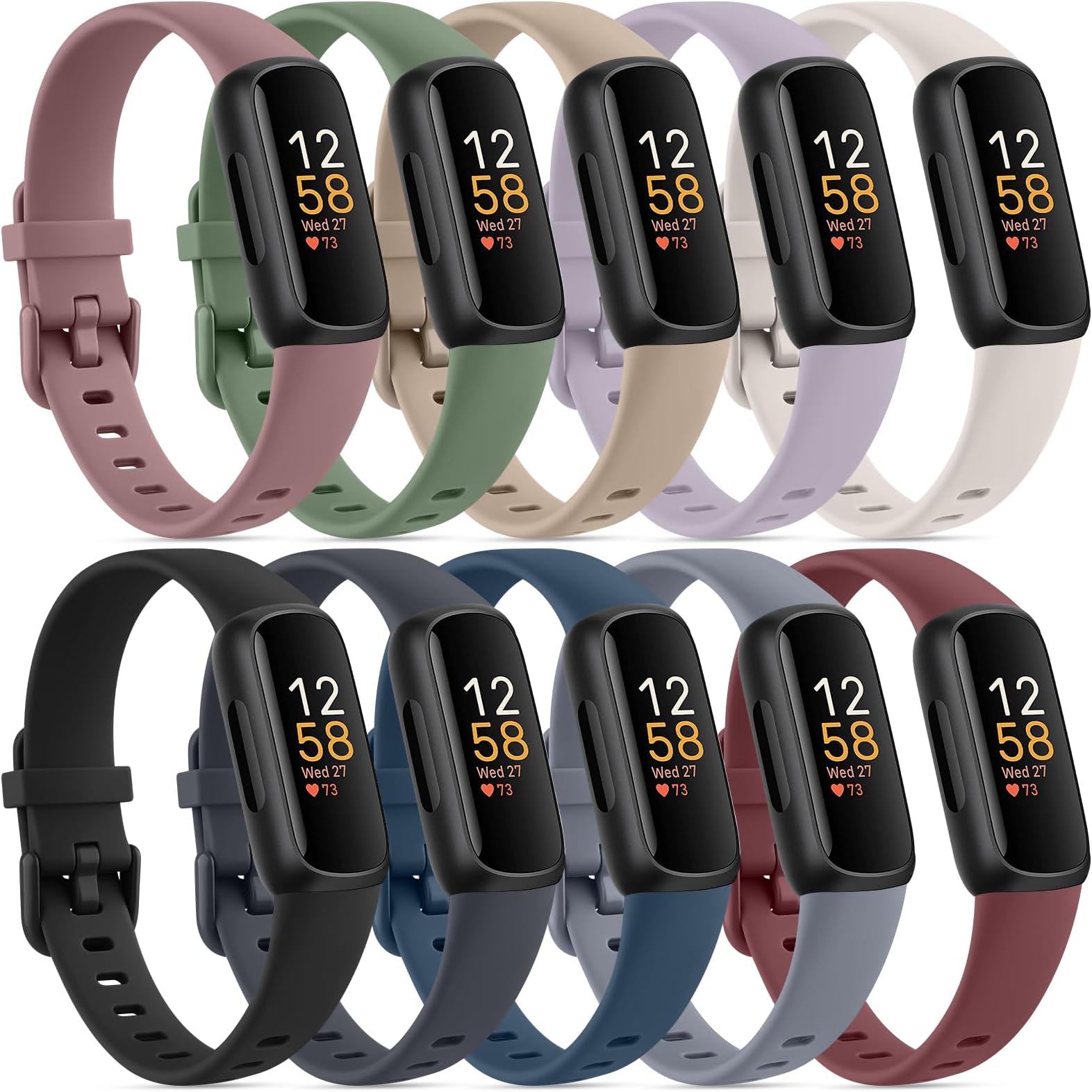 10 Pack Fitbit Inspire 3 Bands - Soft Silicone Adjustable Sport Replacement Straps for Women & Men