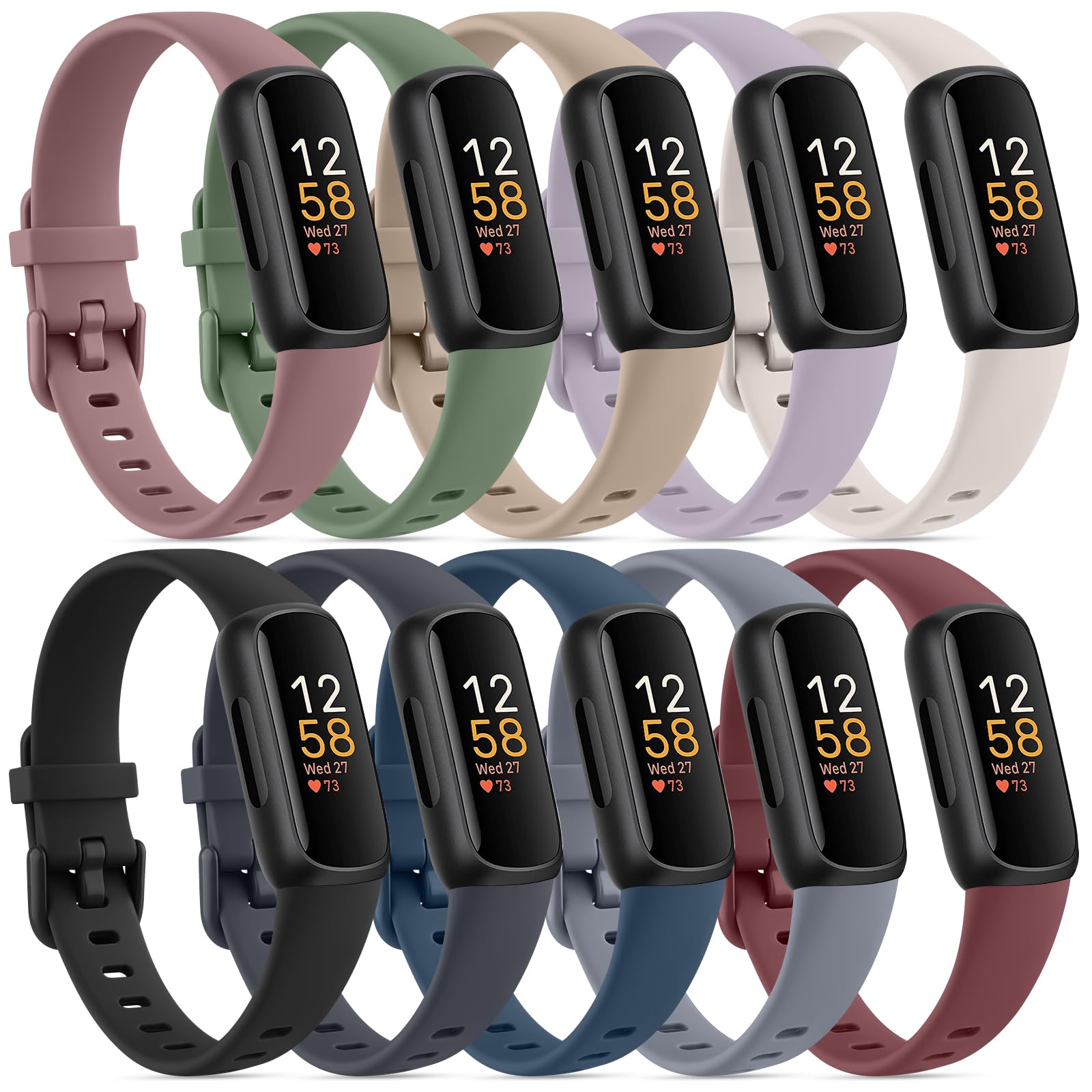 10 Pack Fitbit Inspire 3 Bands - Soft Silicone Adjustable Sport Replacement Straps for Women & Men