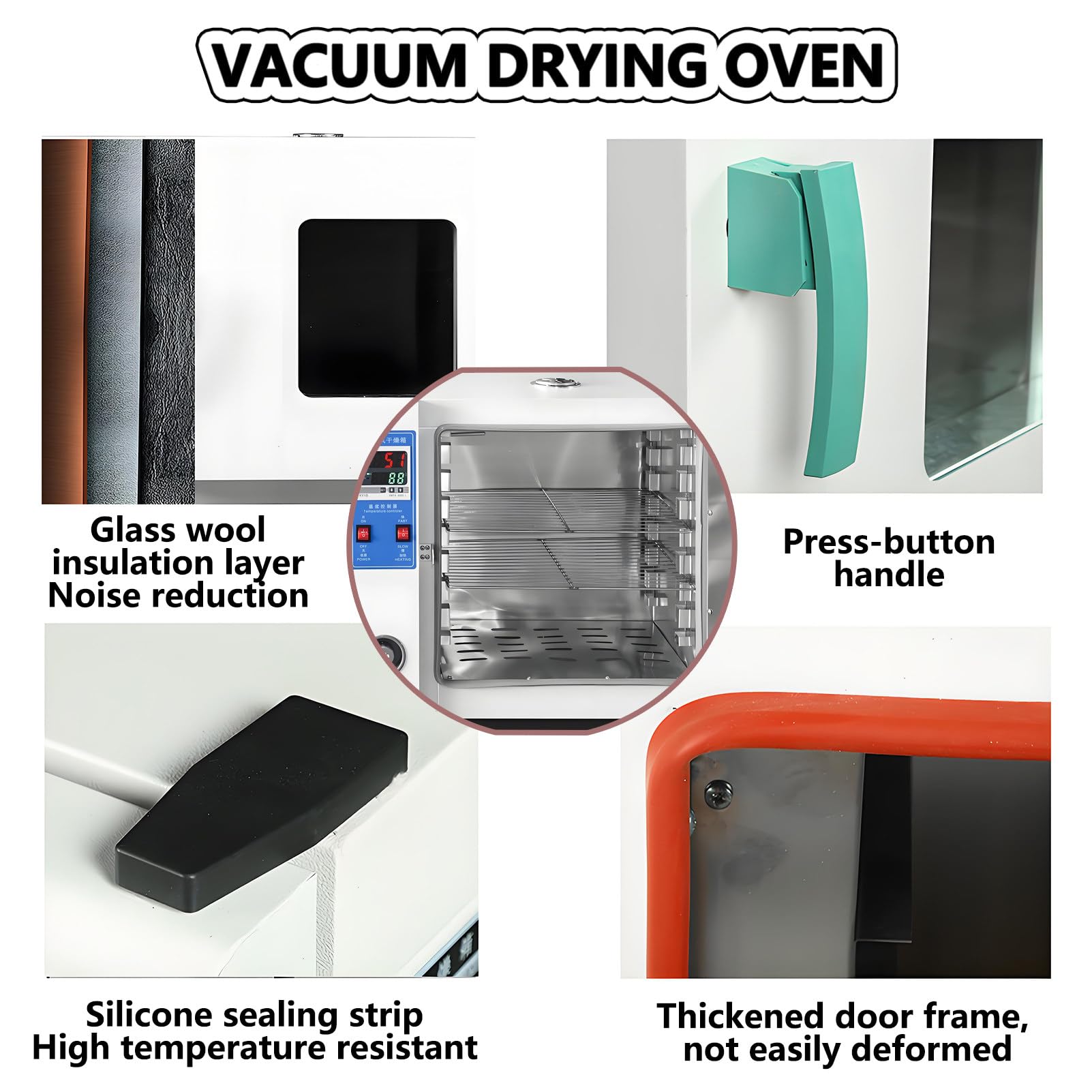 Horno de Secado al Vacío, Horno de Secado por Chorro de Aire a Temperatura Constante, Estufa de Secado Laboratorio, con Control Inteligente, Velocidad de Ventilador Ajustable 43L