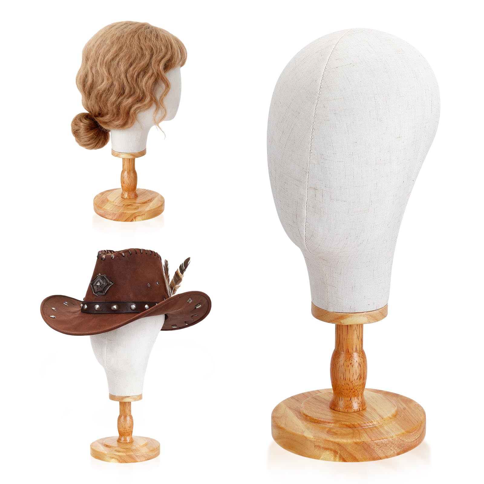 Standfester Perückenständer 54cm, Perückenkopf für Präsentation von Mützen und Hüten, Stabiler Puppenkopf für Salon