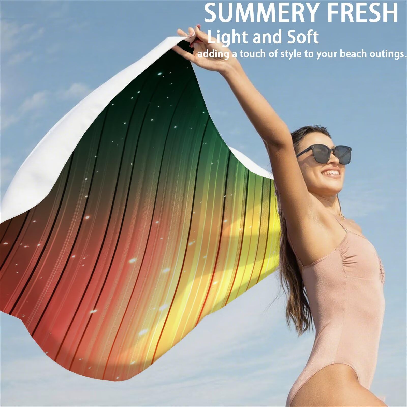 Duży ręcznik z mikrofibry 100 x 200 cm Ręcznik plażowy Kolorowy ręcznik plażowy Szybkoschnący, Ręczniki kąpielowe z torbą, Ręcznik plażowy w paski Antypiaskowy Lekki do basenu Pływanie Joga Siłownia