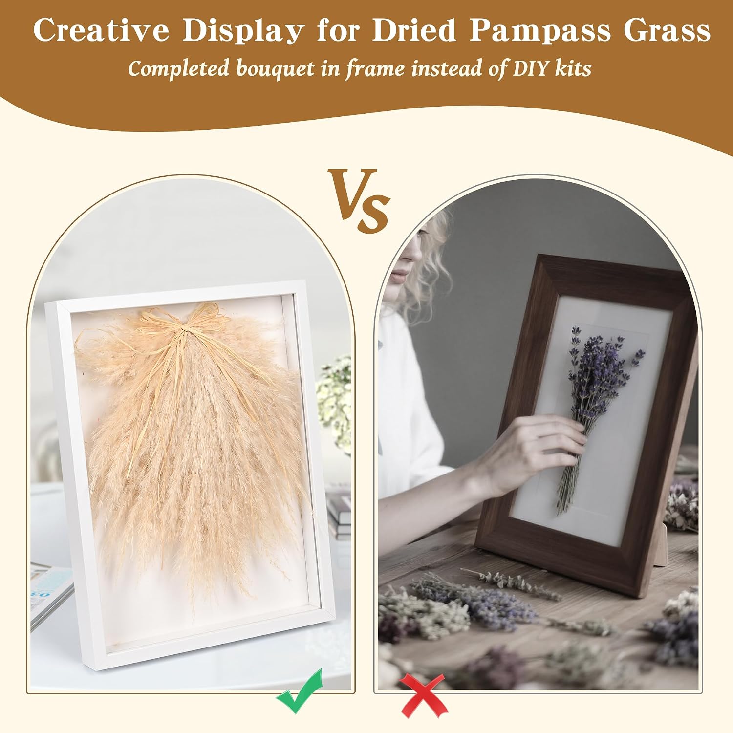 YZXZM Dried Pampas Grass Decorations for Boho Wall Art Decor in 16" Frame (Beige)