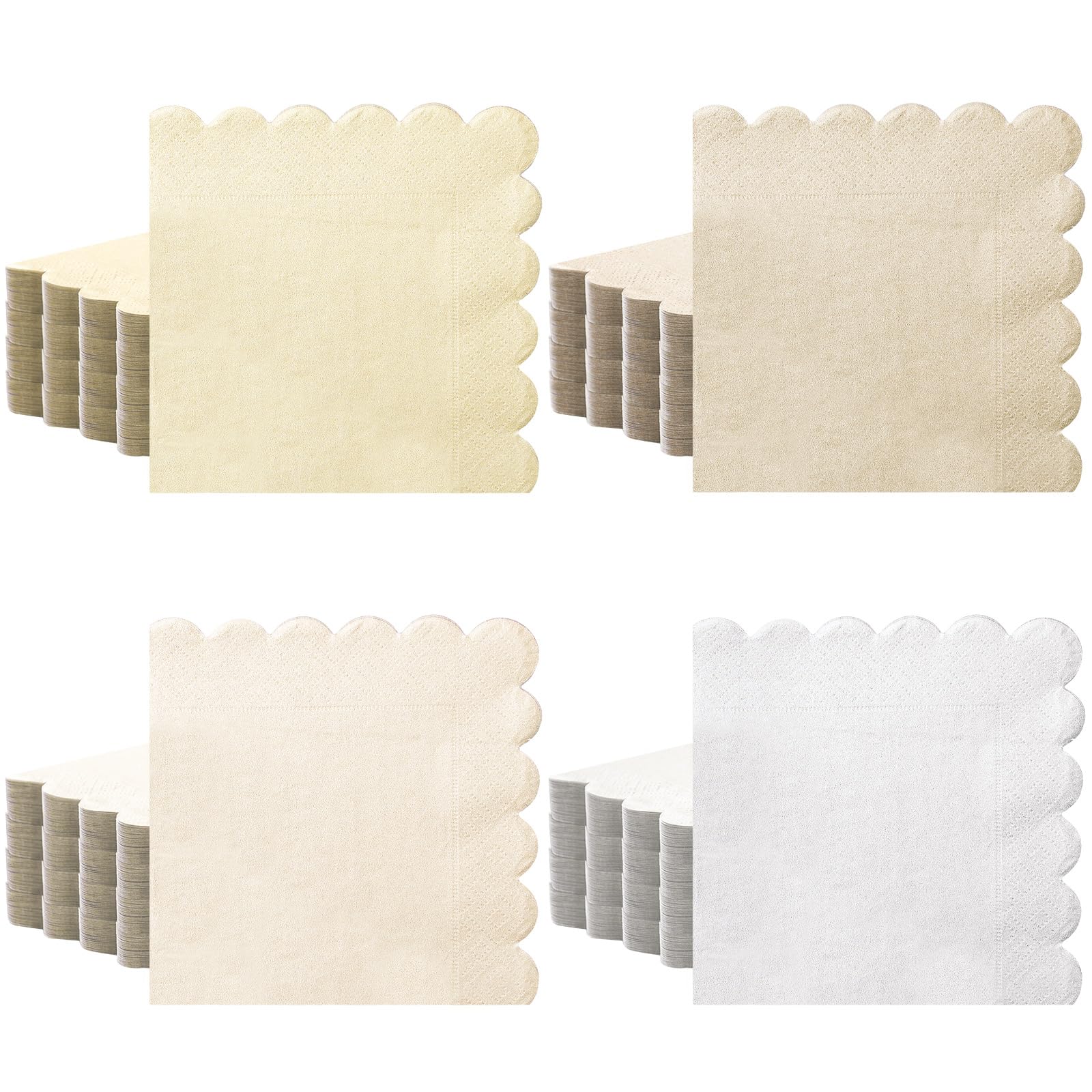 Zhanmai 100 Pack Cocktail Napkins Beige 2-ply Scalloped Napkins, 5 x 5 in