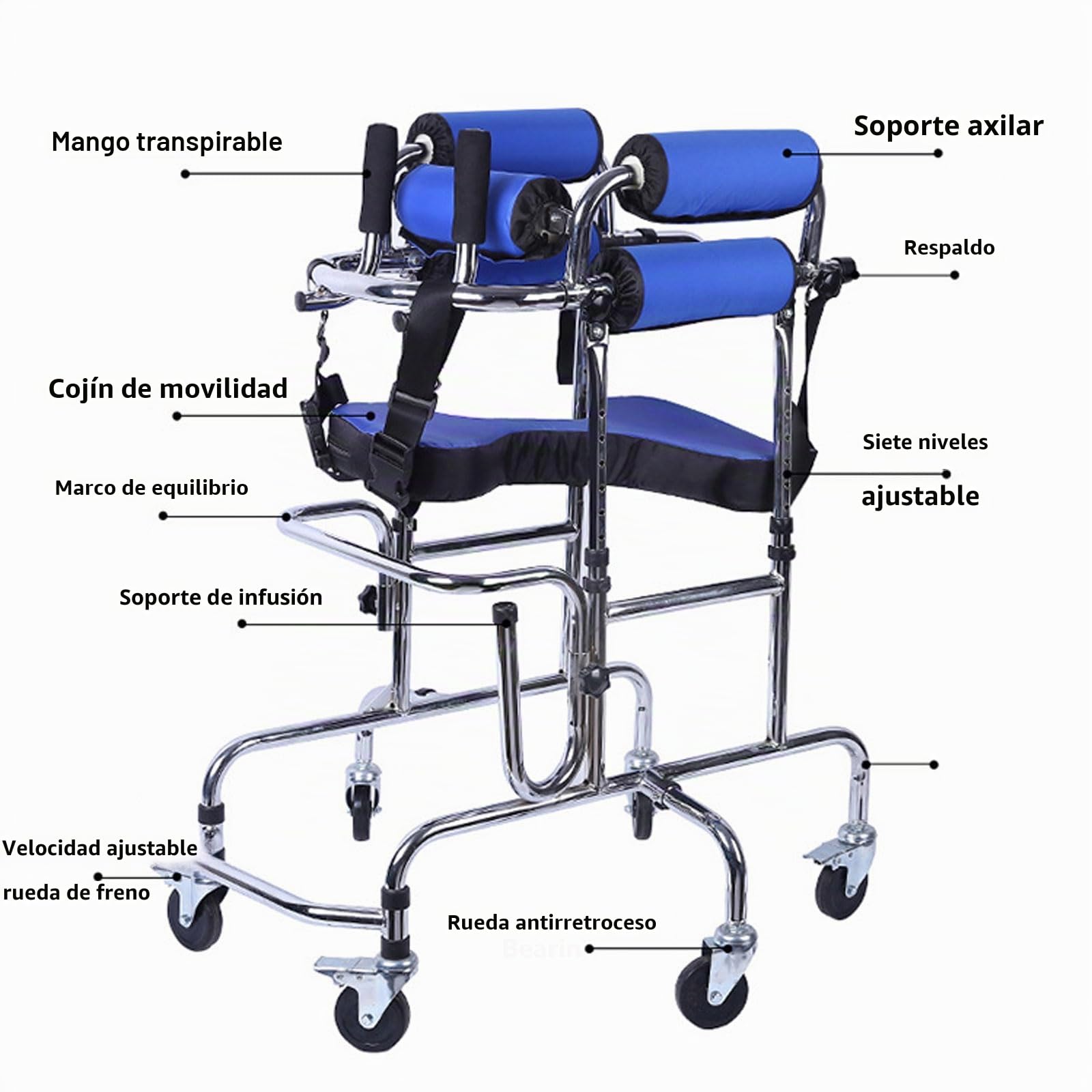 Andador para Niños con Parálisis Cerebral con Asiento, Andador Vertical Portátil para Niños con Parálisis Cerebral, Andador Móvil con 6 Ruedas, Entrenamiento de Rehabilitación
