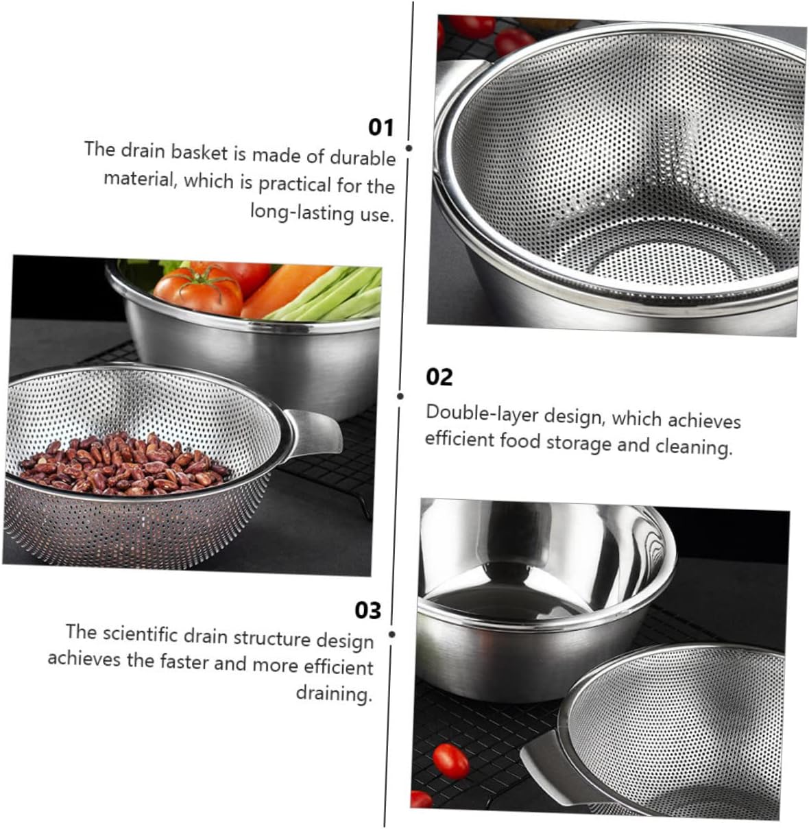 Multi-functional Drain Basket 2-piece Kitchen Fruit Colander Set for Food