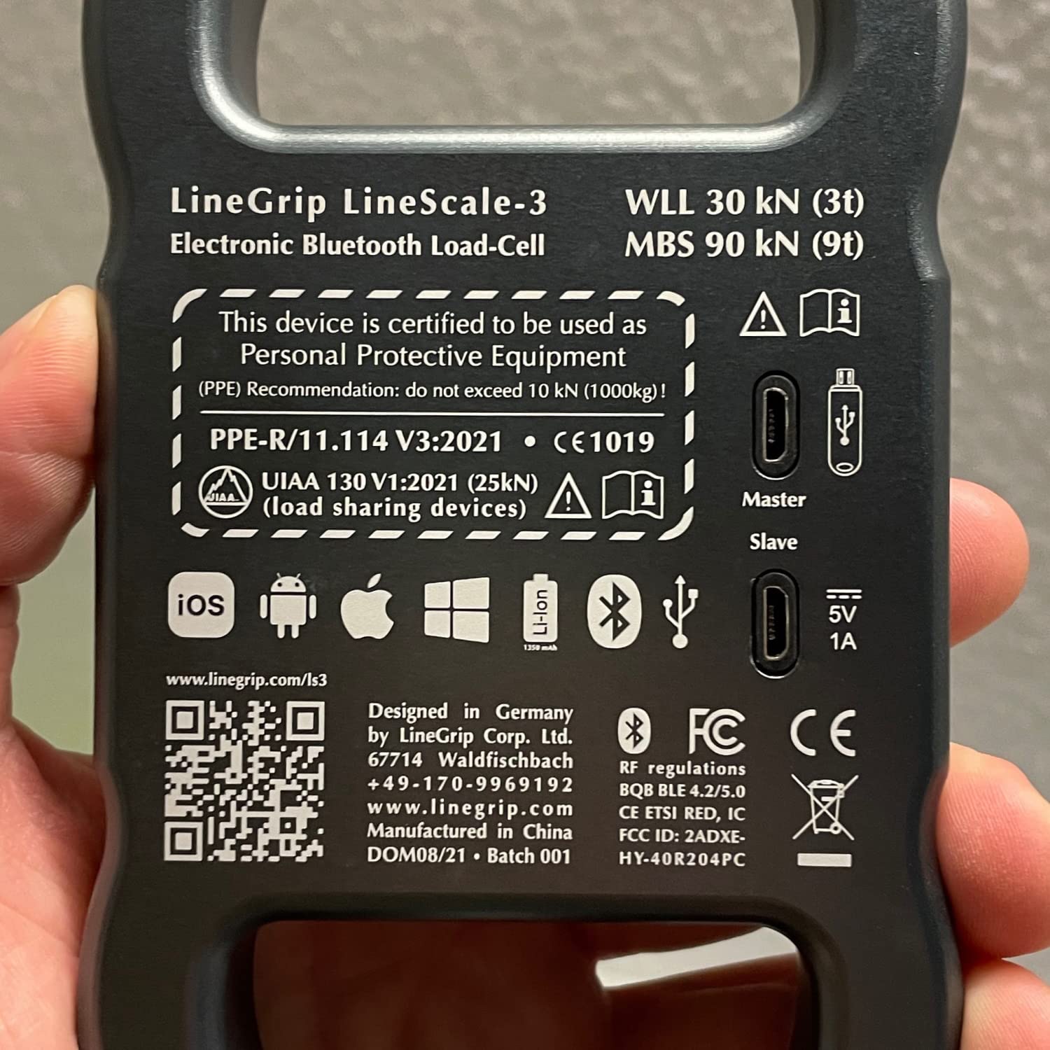 Dynamomètre numérique de poche Line Scale 3 complet avec accessoires : clé USB, protection en caoutchouc, étui de protection et film anti-éblouissement - Noir