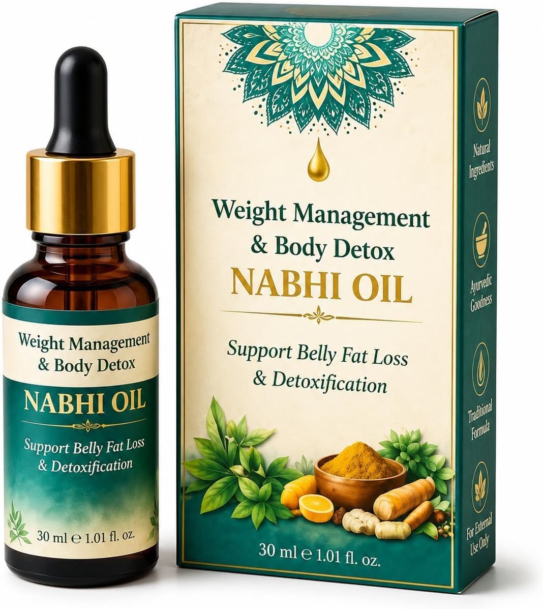 Nabhi Öl für Gewichtsmanagement und Körper-Detox, 30 ml