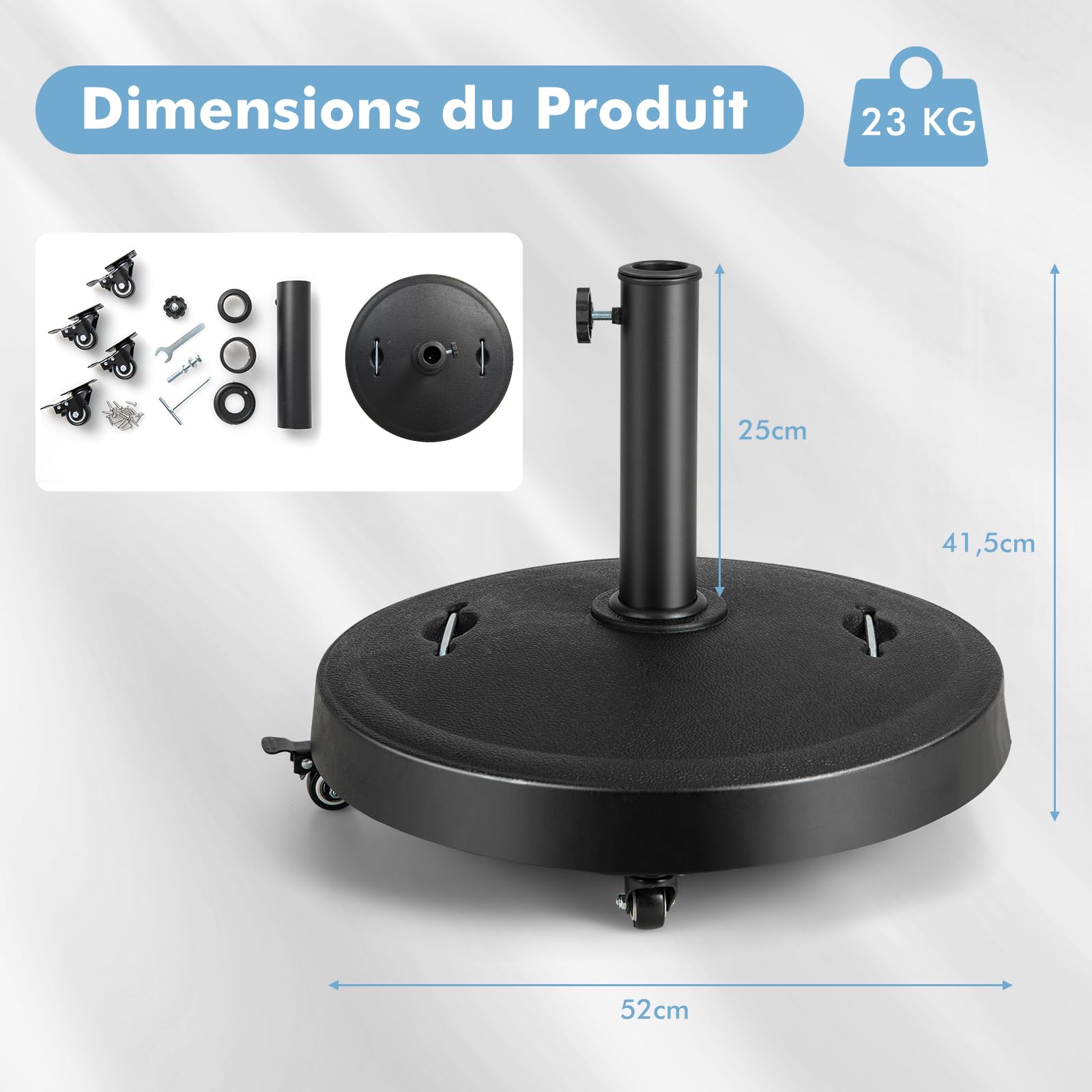 RELAX4LIFE Pied de Parasol sur roulettes 24kg en Résine, Base de Parasol